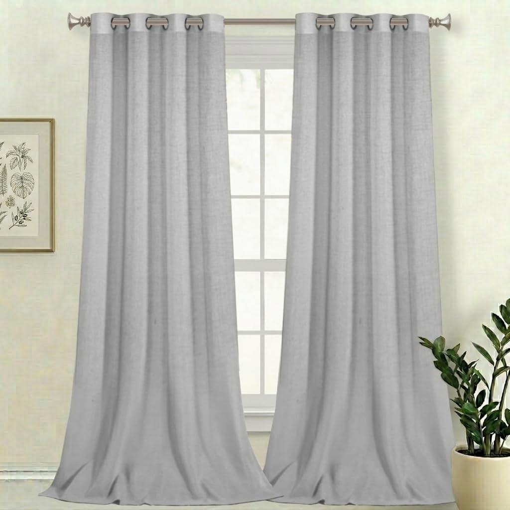 Princedeco Natural Linen Blended Curtains Semi Sheer Window Treatments Panels