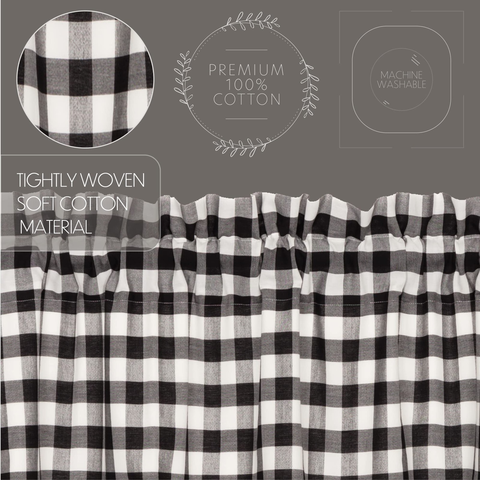 Vhc Brands Annie Buffalo Check Cotton Farmhouse Curtains Rod Pocket Tie Backs