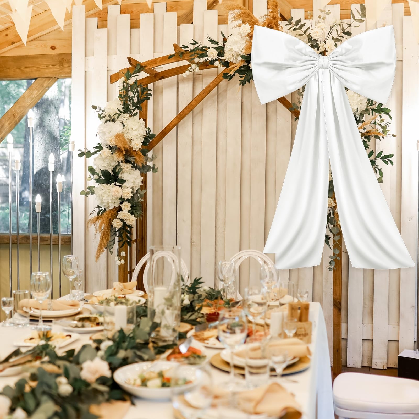 White Large Bow Decor 24×36 Inch Giant Satin Ribbon Tie Party Wall Hanging