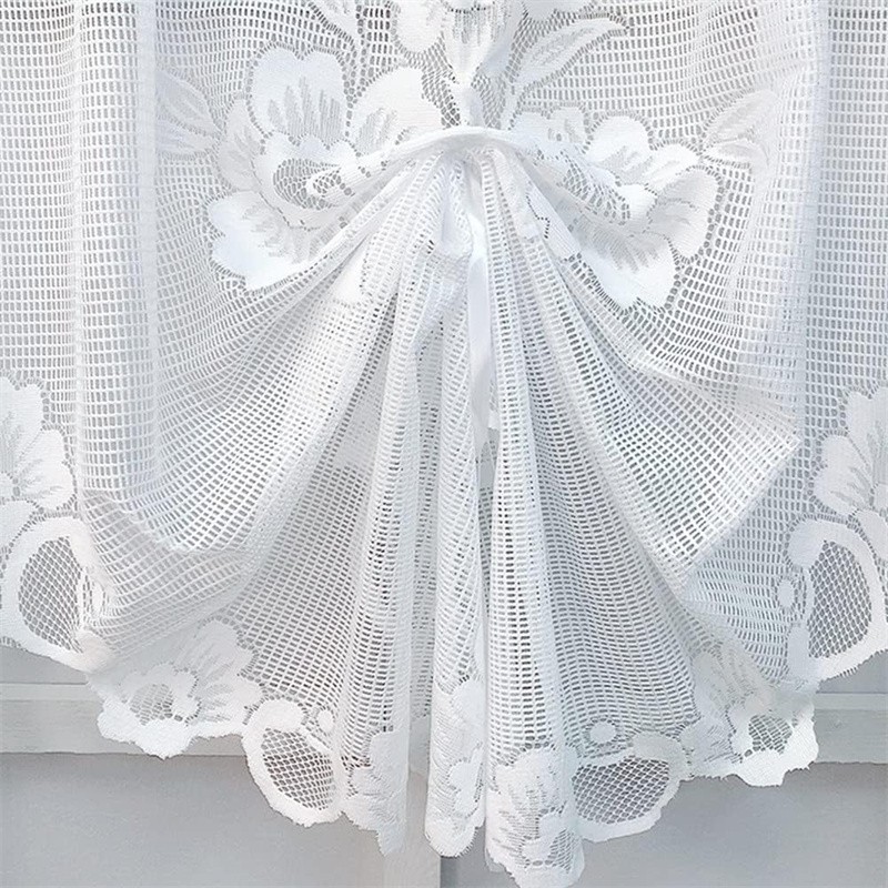59″X39″ White Semi-Sheer Floral Lace Curtain For Window Decoration Rod Pocket US