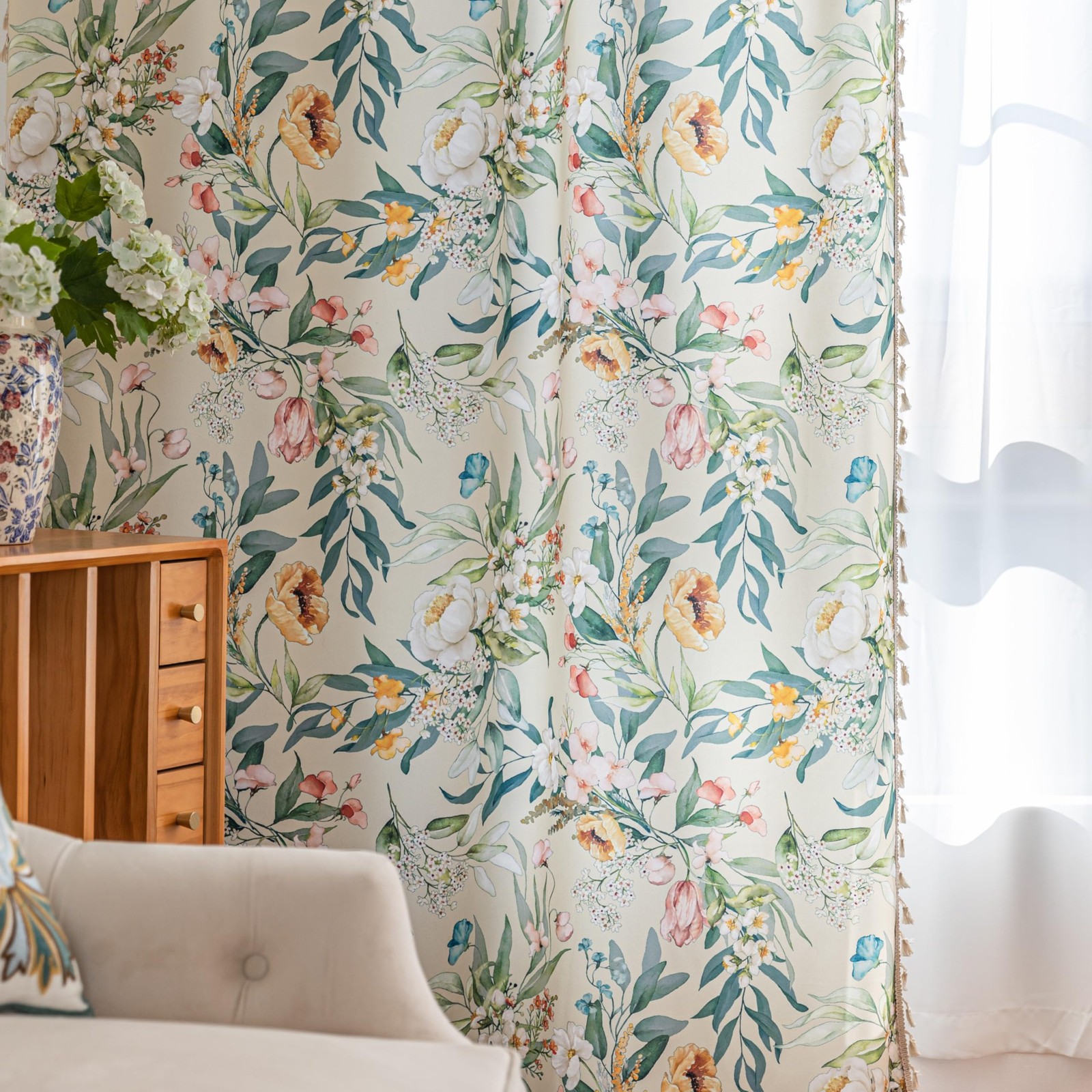 2 Panel 96″L Boho Floral Curtains Country Farmhouse Light Filtering ERBNARYX