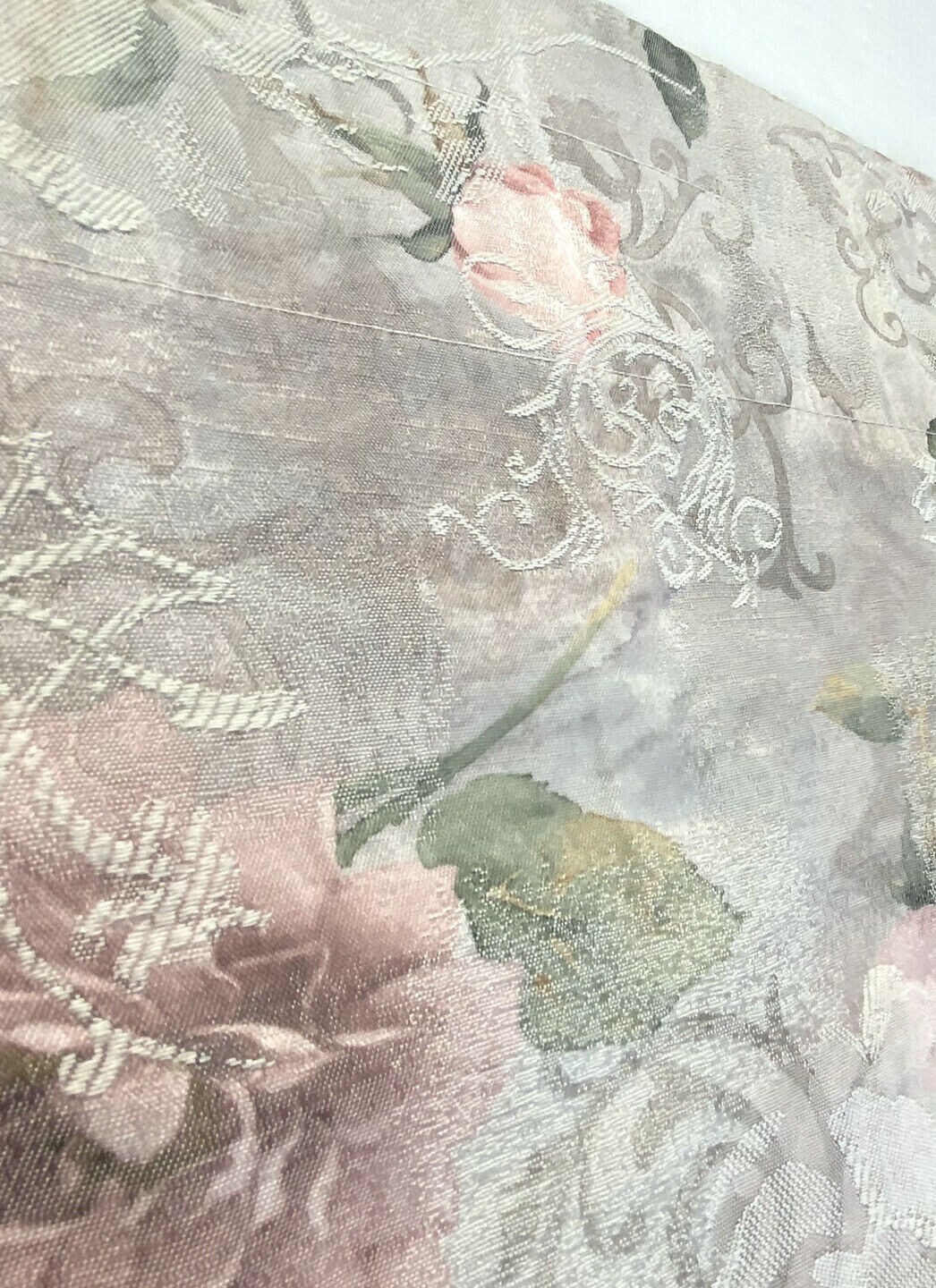 Vintage 90s Martex Valance Luxury Wide Window Curtain Pink Beige Floral Print