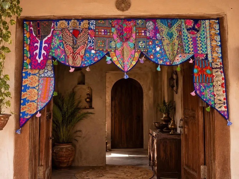 2 Meter Large Indian Toran Boho Wall Tapestry Indian Entrance Decor Door Hanging