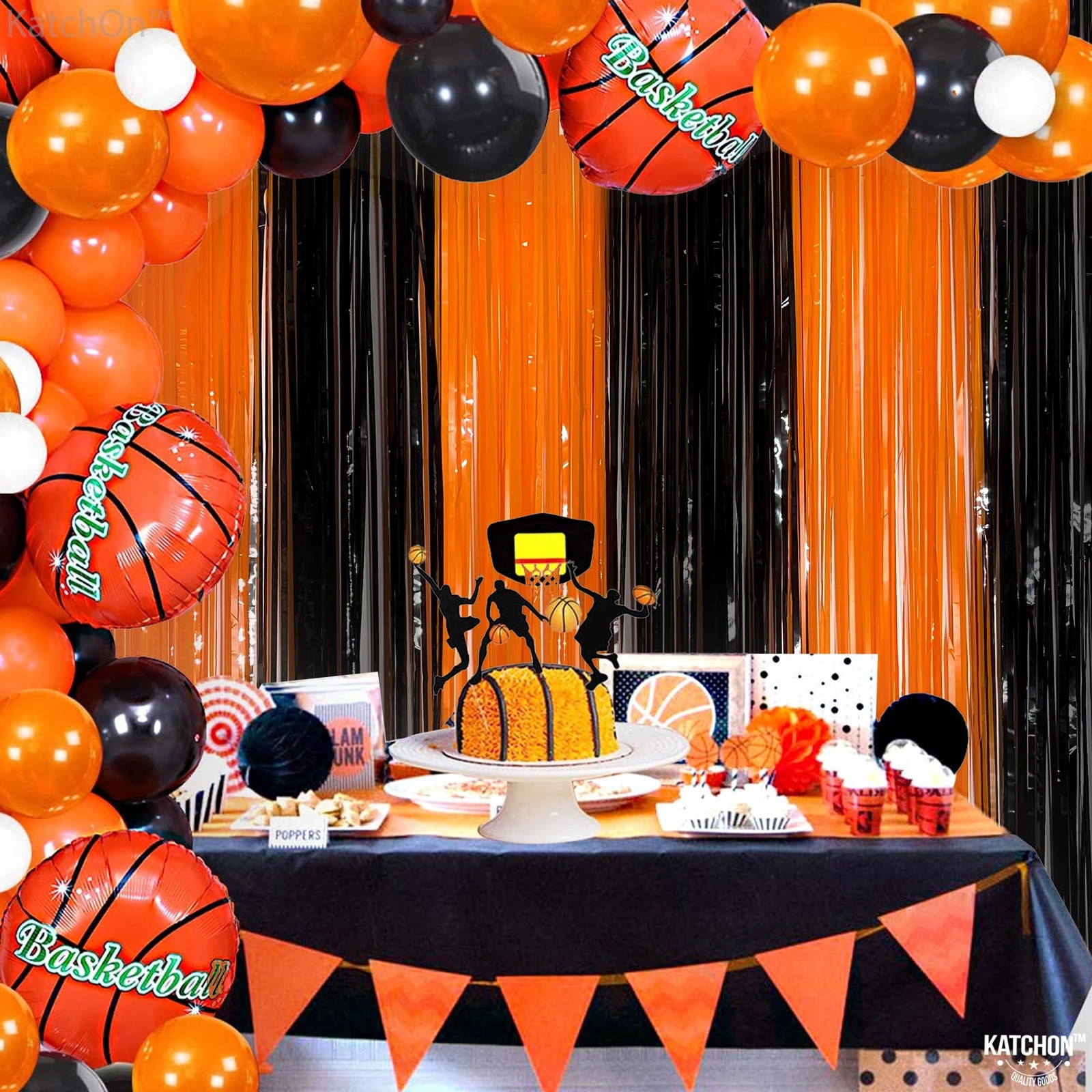 KatchOn, Black and Orange Foil Fringe Curtain – XtraLarge 3.2×8 Feet, Pack of…