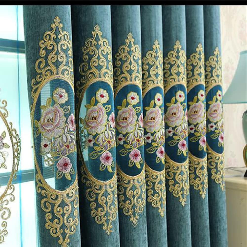 1 Pair European Luxury Jacquard Hollow Curtains Embroidered Chenille Curtains fo