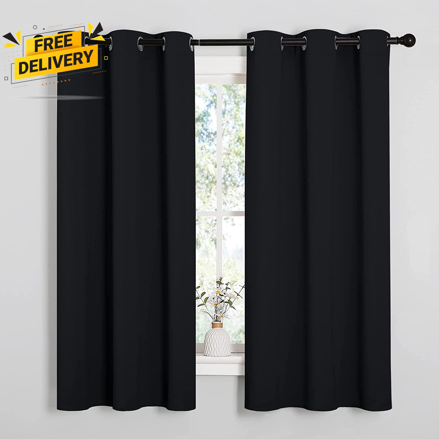 Pitch Black Thermal Insulated Blackout Curtains for Bedroom (2 Panels, 42×63)