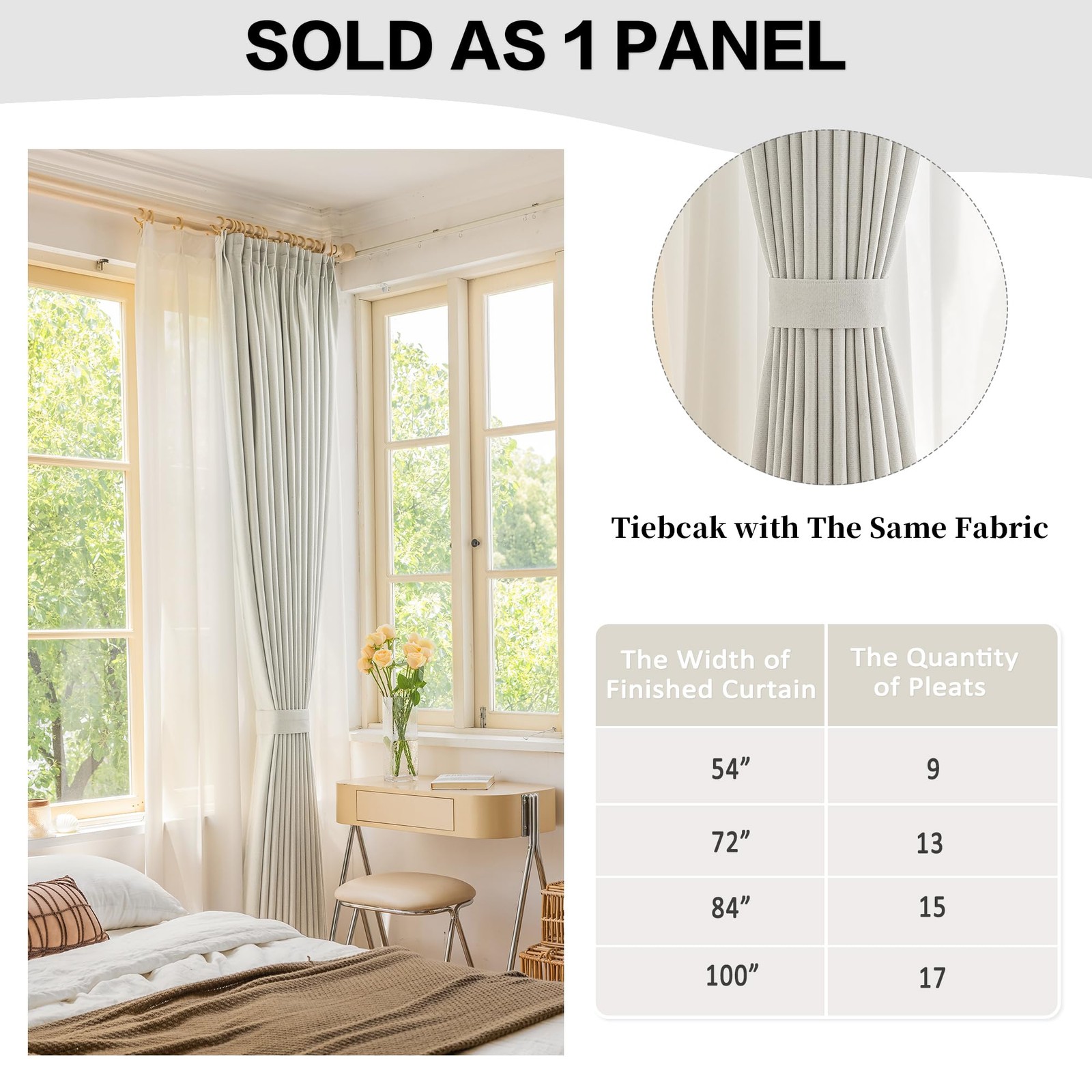 Huto White Pinch Pleated Curtain 52W X 84L Inches Faux Linen Full Blackout