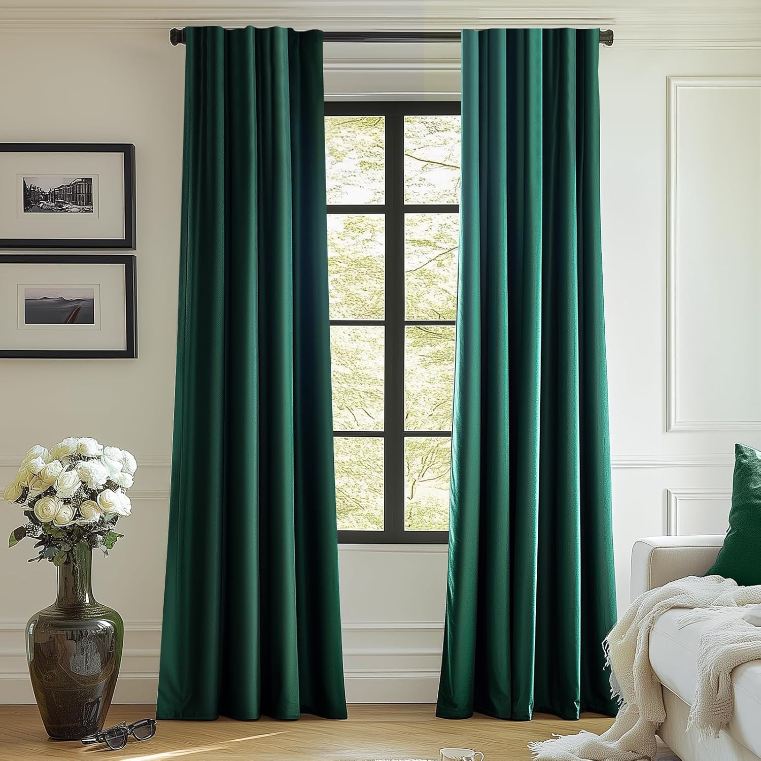 Emerald Green Velvet Room Darkening Curtains 84″ – 2 Panels for Home Decor