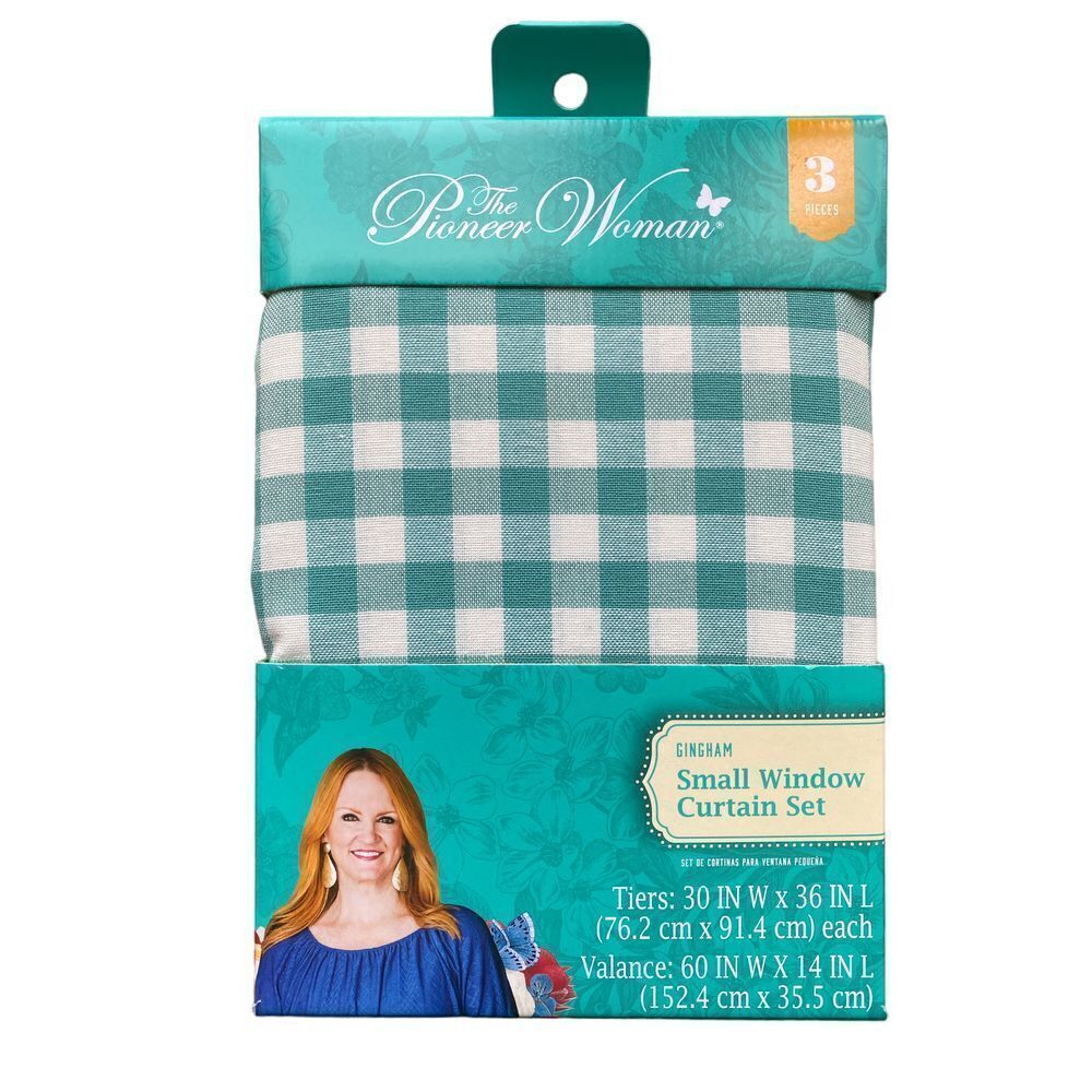 The Pioneer Woman Charming Check Gingham, Small Window 3 piece Curtain Set New!