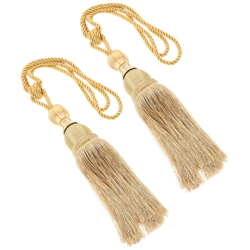 2Pcs Polyester Curtain Tiebacks Gold Tassels Stylish Reusable Curtain Holdbacks