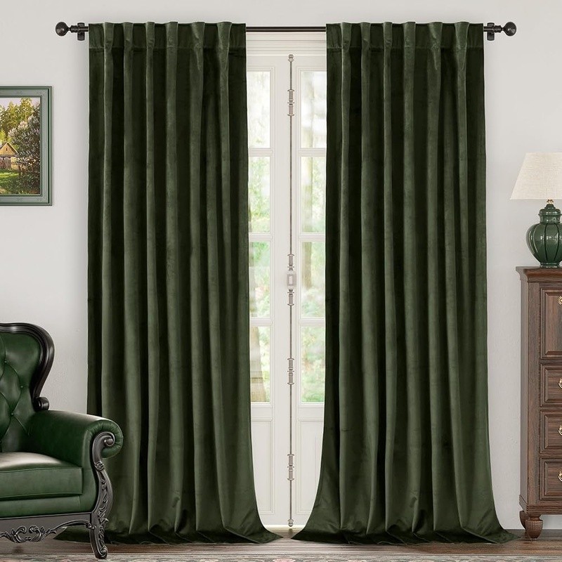 Soft Velvet Blackout Curtains Set Heavy Drape 3 Hanging Styles Machine Washable