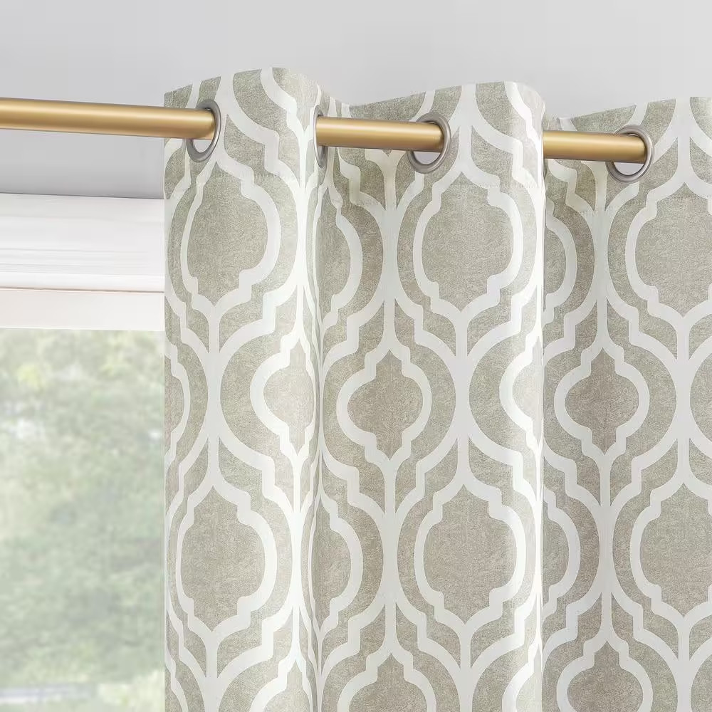 Eldon Trellis Print Taupe Polyester 40 In. W X 84 In. L Grommet Blackout Curtain