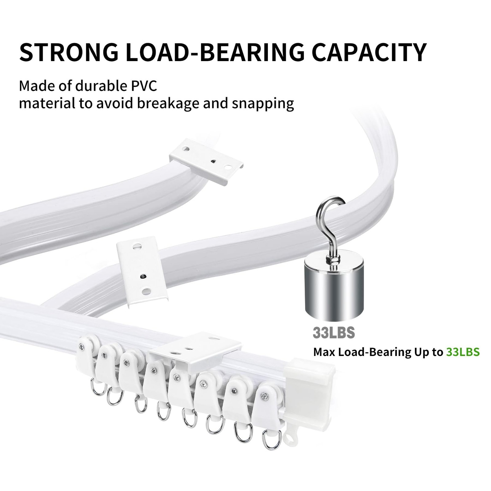 Flexible Bendable 16.4ft (5m) Curved Ceiling Mount Curtain Track, PVC White M…