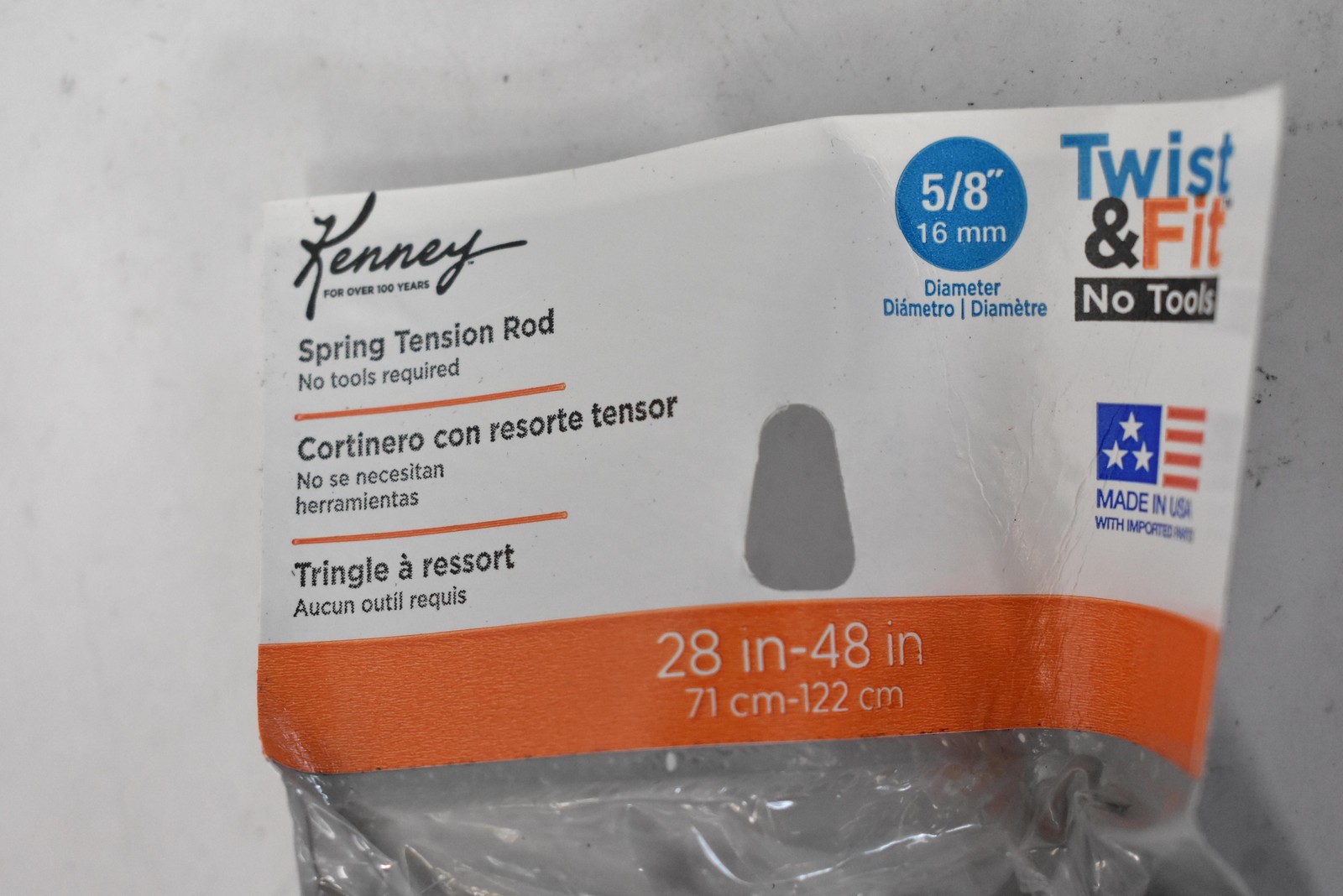 4pk Kenney Spring Tension Curtain Rod 28-48in Black 5/8in Twist & Fit KNM634US
