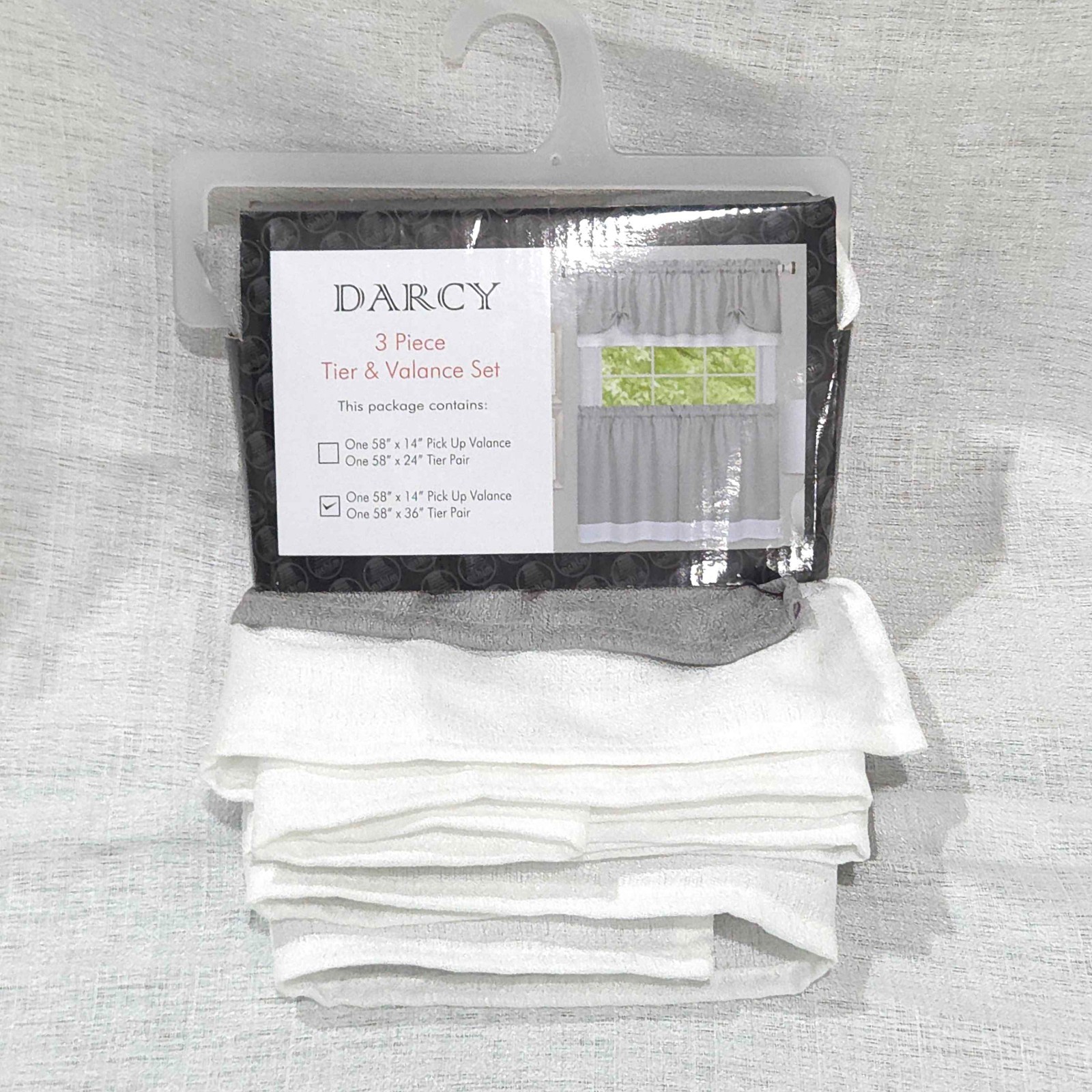 ACHIM Darcy Tier & Valance Curtain Set 58×36 / 58×14 Gray White
