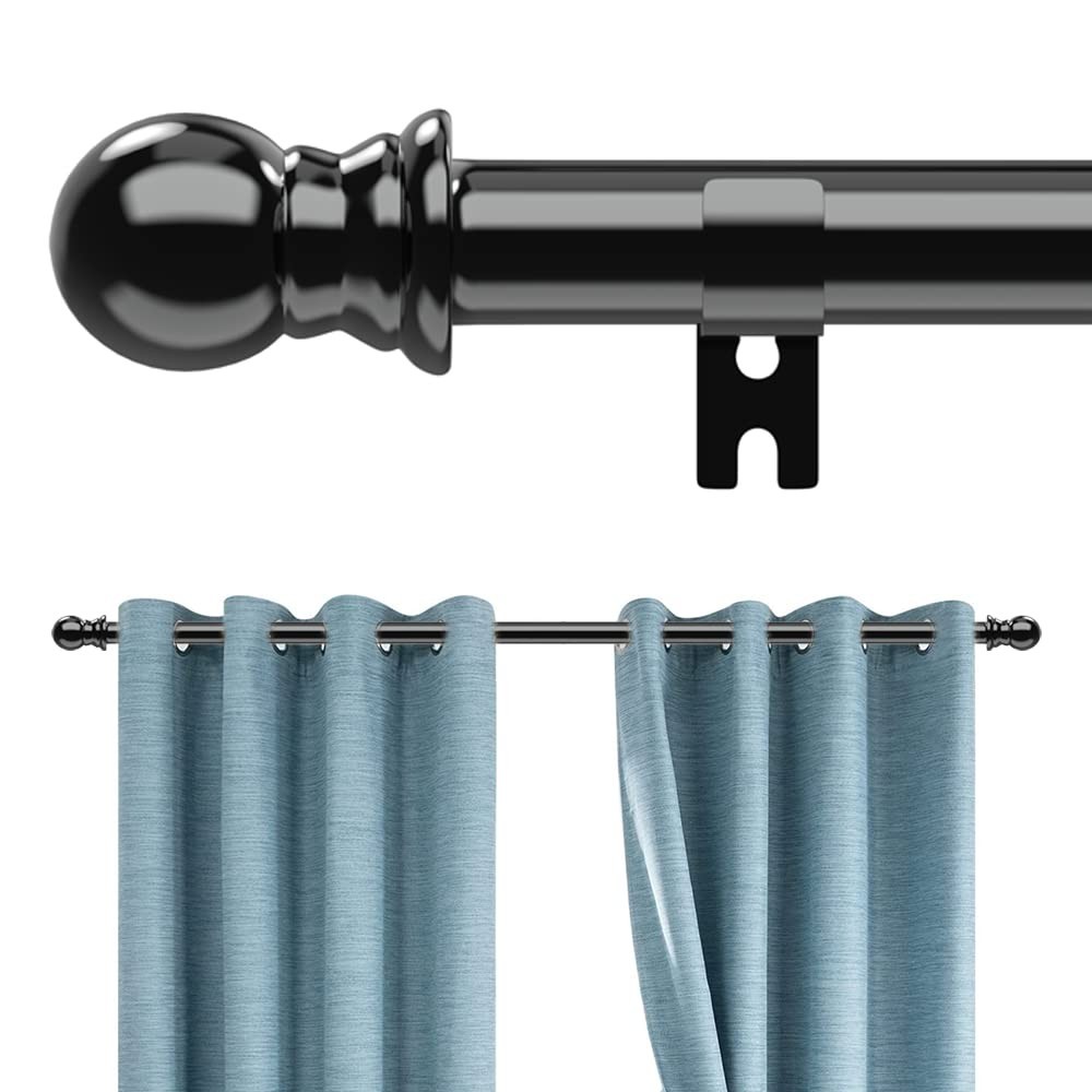Curtain Rods for Windows 66 to 120, 1 inch Heavy 66"-120", Black