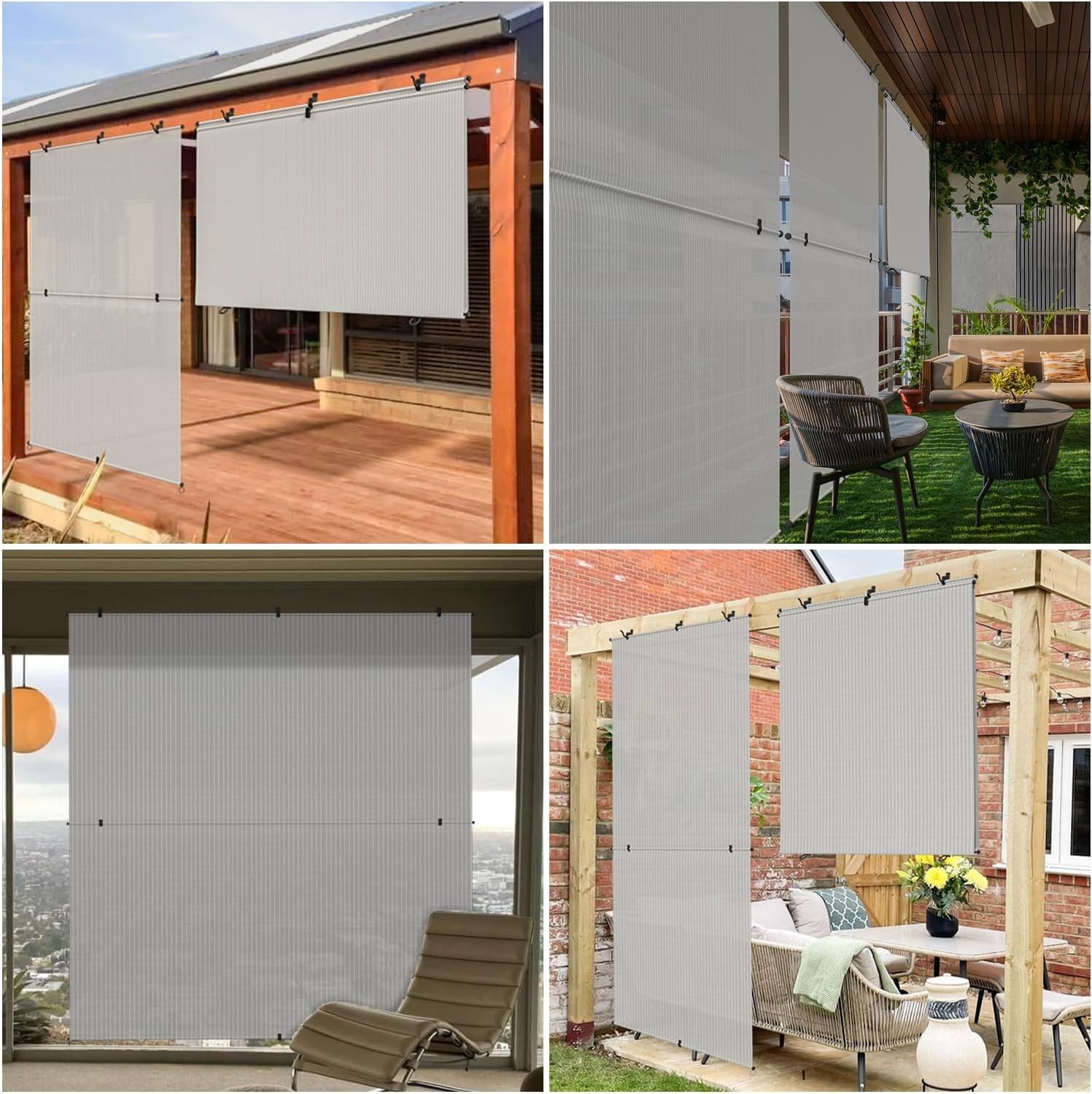 Outdoor Foldable Sunshade Blinds for Porch & Deck – 7’Wx6’H, Light Grey