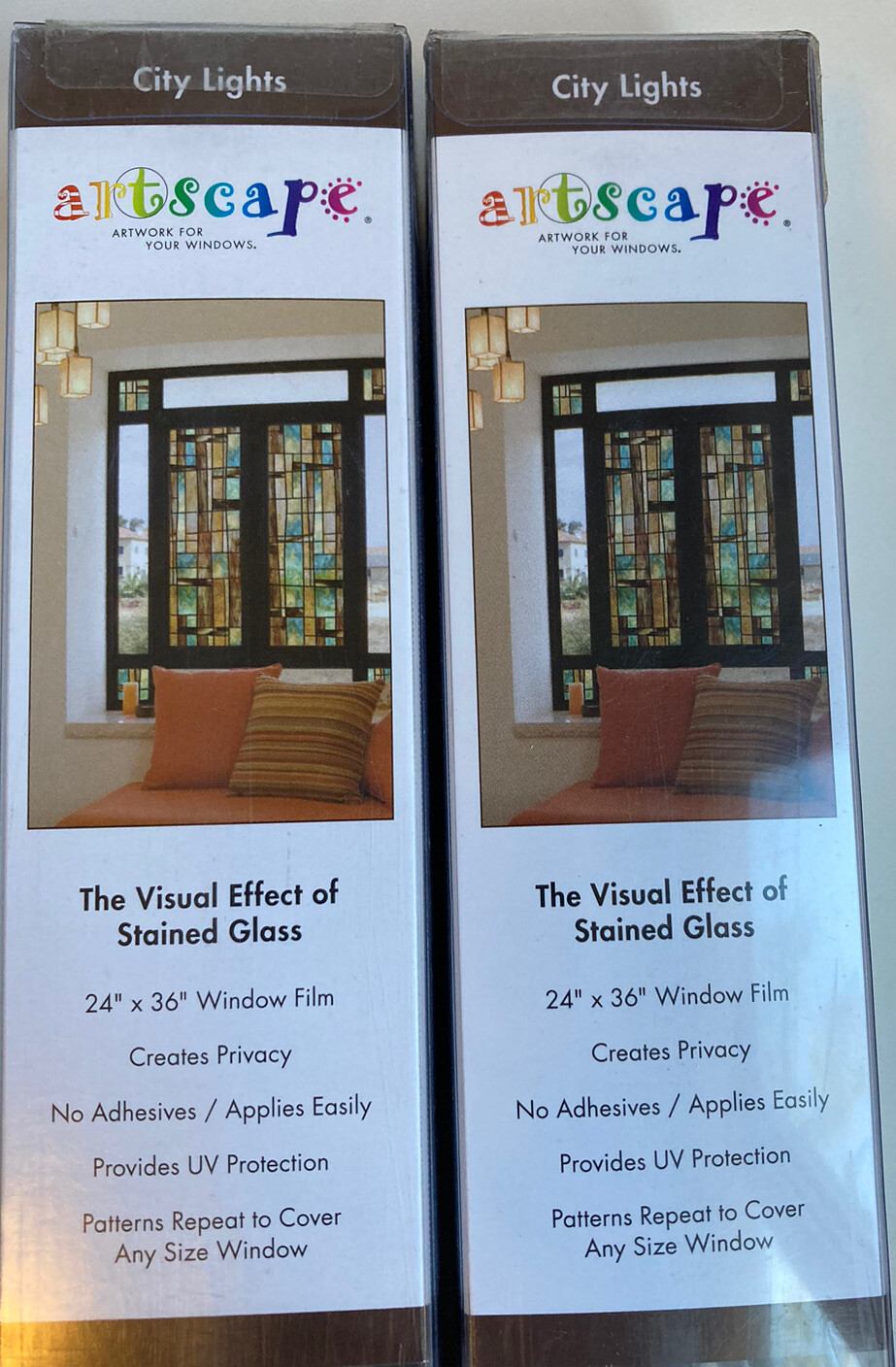 2 NEW Artscape Stained Glass Privacy Decorative Window Film 24 x 36 City Lights