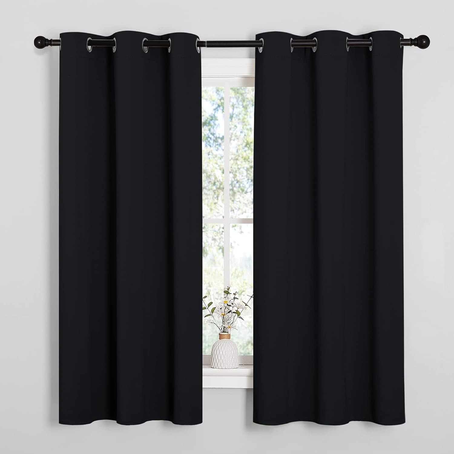 Pitch Black Solid Thermal Insulated Grommet Blackout Curtains/Drapes for Bedr…