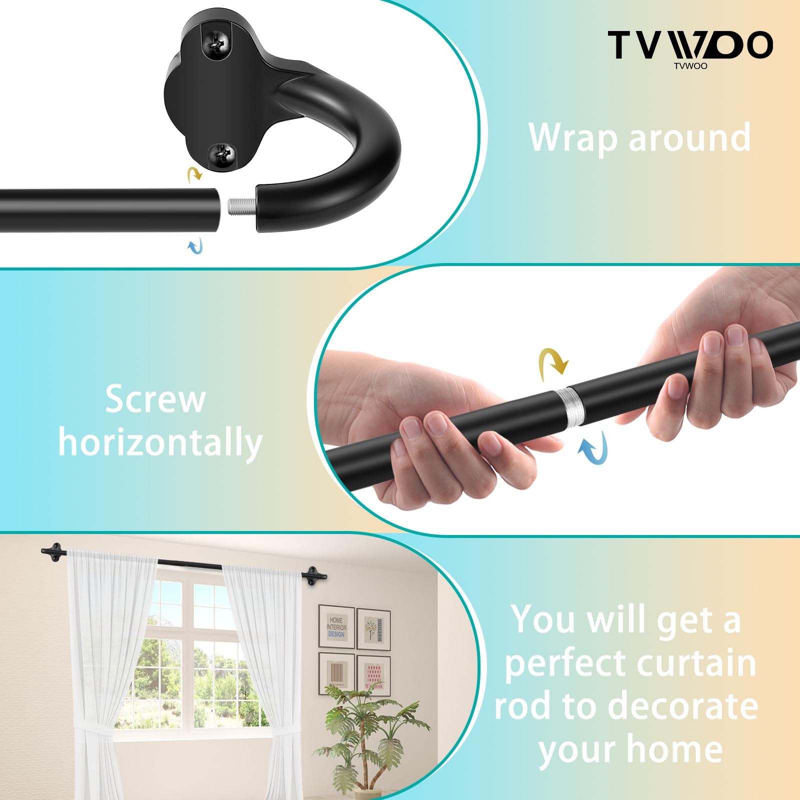 Wrap Around Curtain Rod Matte Black 4884 Inch Single Window Heavy Duty Metal