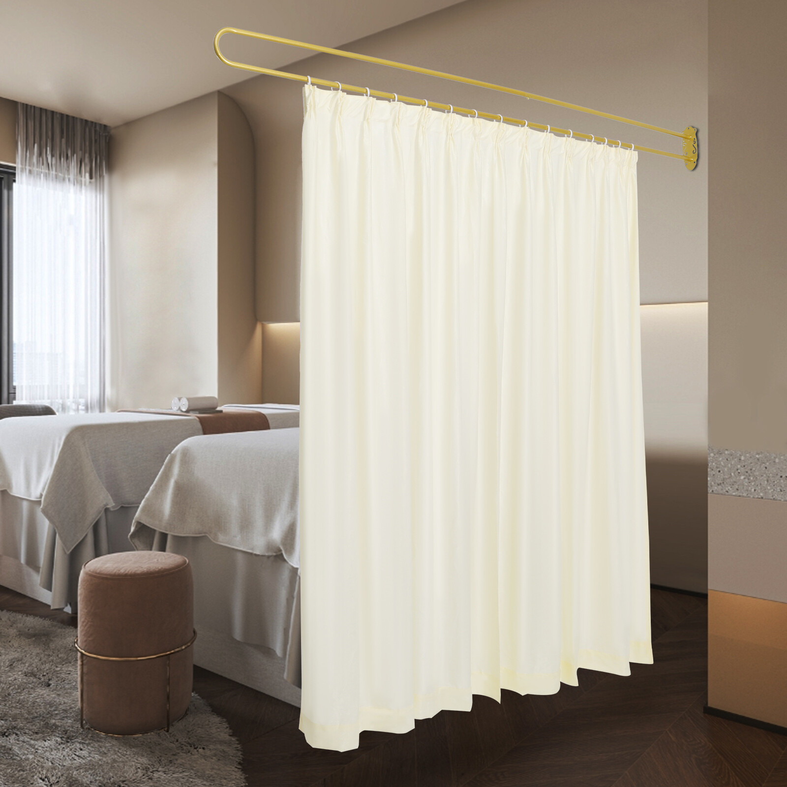 Gold/White UShape Partition Curtain Privacy Partition Curtain Livingroom Divider