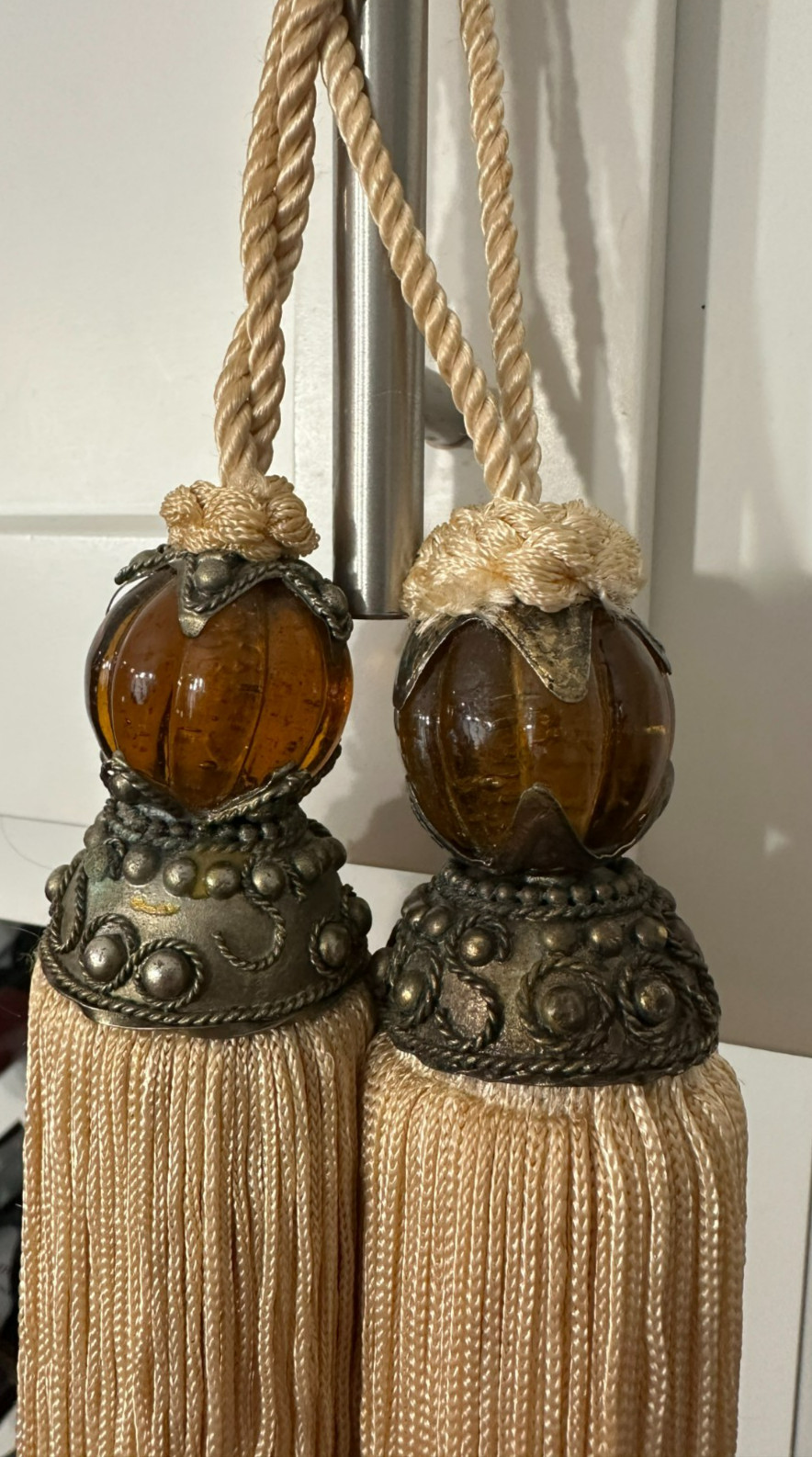 Vintage Gold Ornate Large Tassel Drapery Tie Back Corded Set of 2
