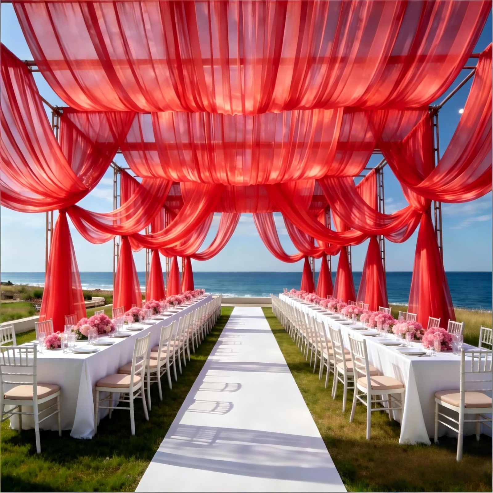 Red Chiffon Ceiling Drapes 5ft x 20ft – Wedding Drapery Fabric for Party Decor
