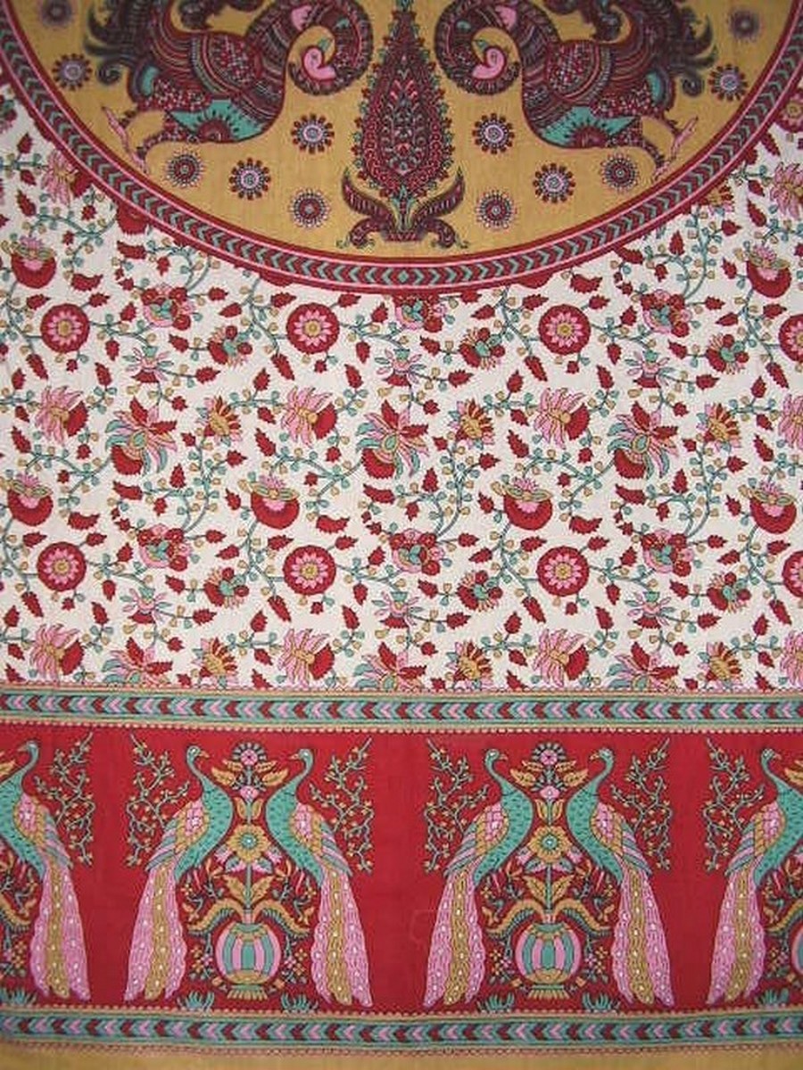 Peacocks Tab Top Curtain Drape Panel Cotton 44″ x 88″ Red