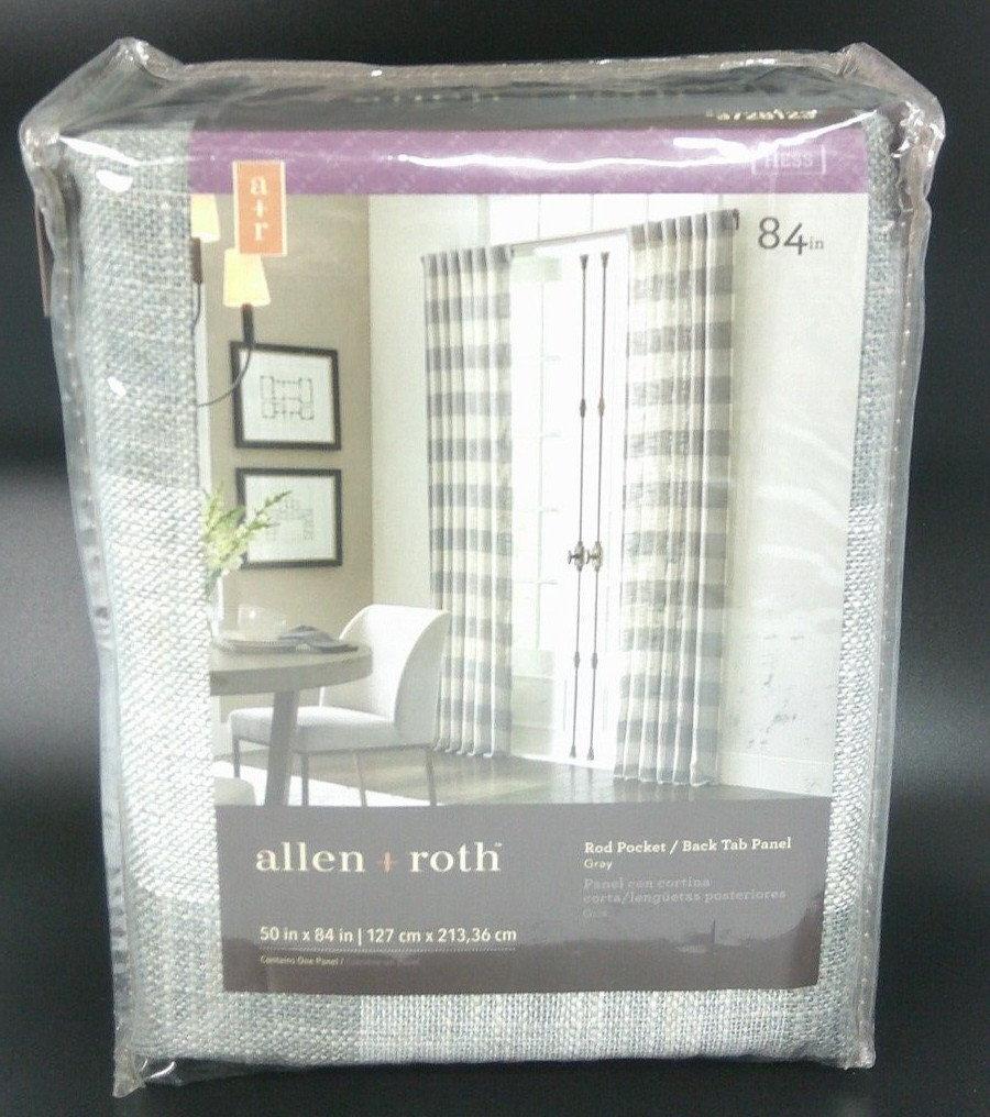 NEW Allen+Roth Hess Rod Pocket Back Tab Curtain Panel Gray 50″x84″ Model 3728123