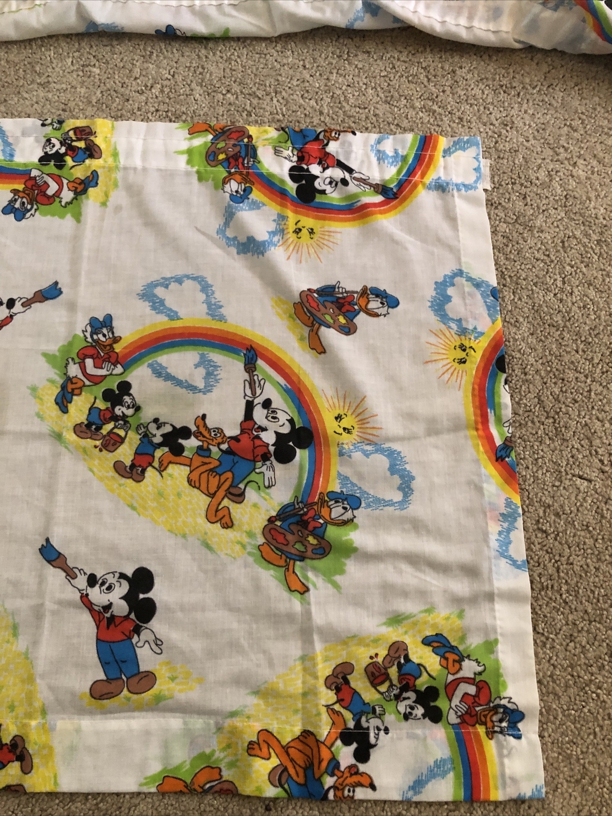 Vintage Disney Mickey Mouse Handmade Curtains Set Of 2 Painting Rainbows