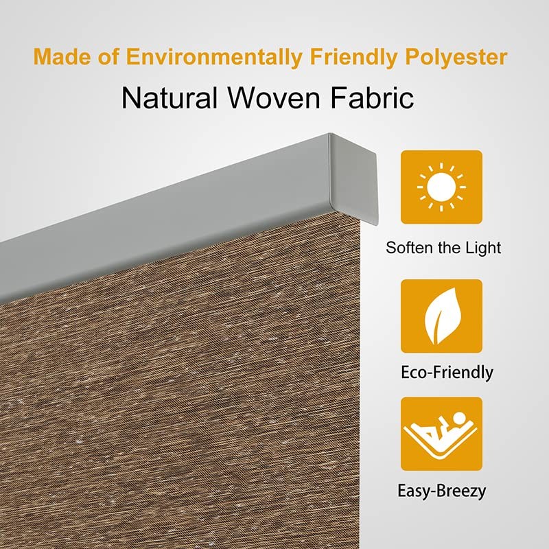 Free-Stop Cordless Blinds for Windows 30″W x 72″H Brown (Light Filtering)