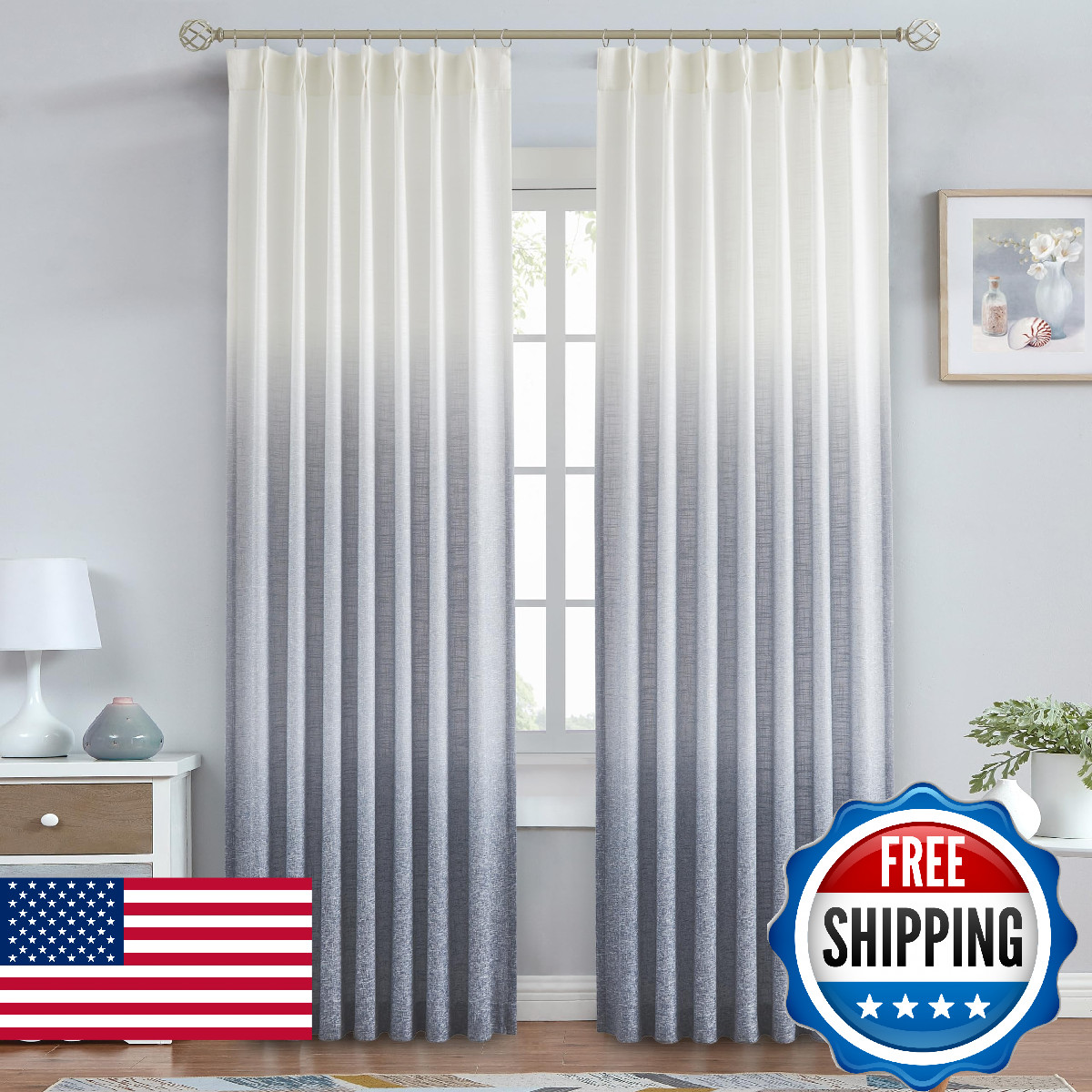 Central Park Ombre Pinch Pleat Curtain Panels Rayon Blend Textured Semi Sheer