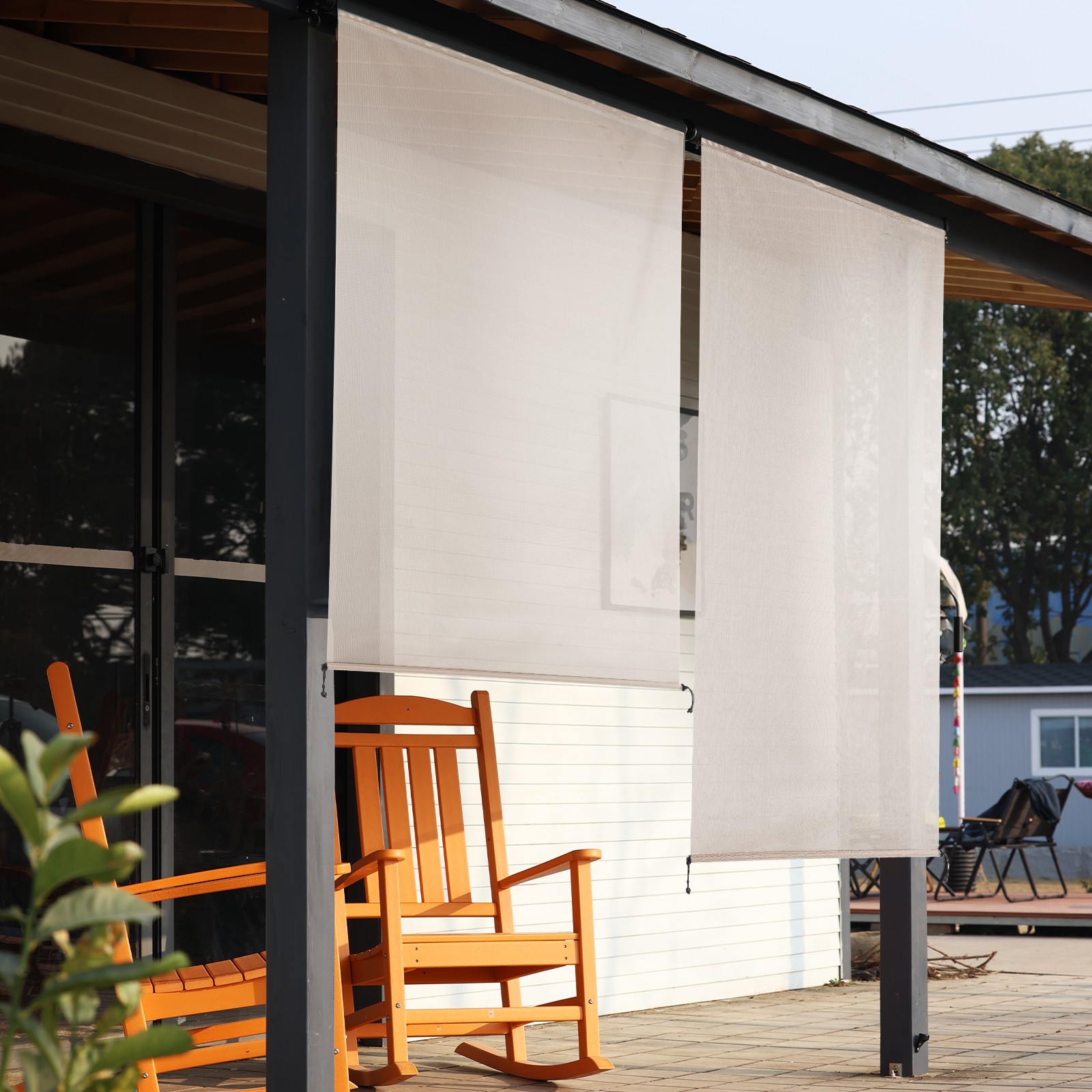 8ft (W) x 8ft (H) Outdoor Roller Shades 5% Openness Cordless Sun Roll up Shade