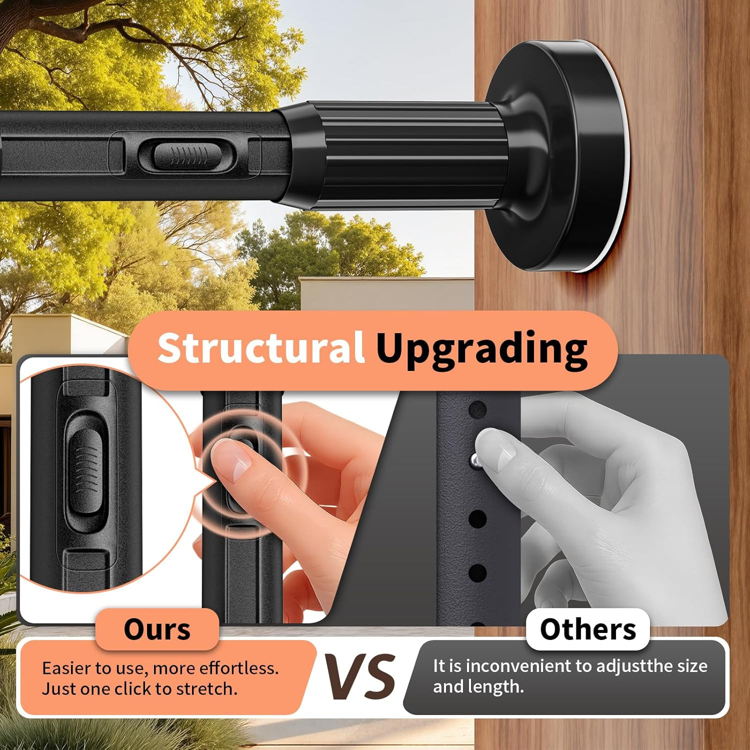 Tension Curtain Rod 41-157In-55Lb, Outdoor Extra Long Curtain Rod No Drilling fo