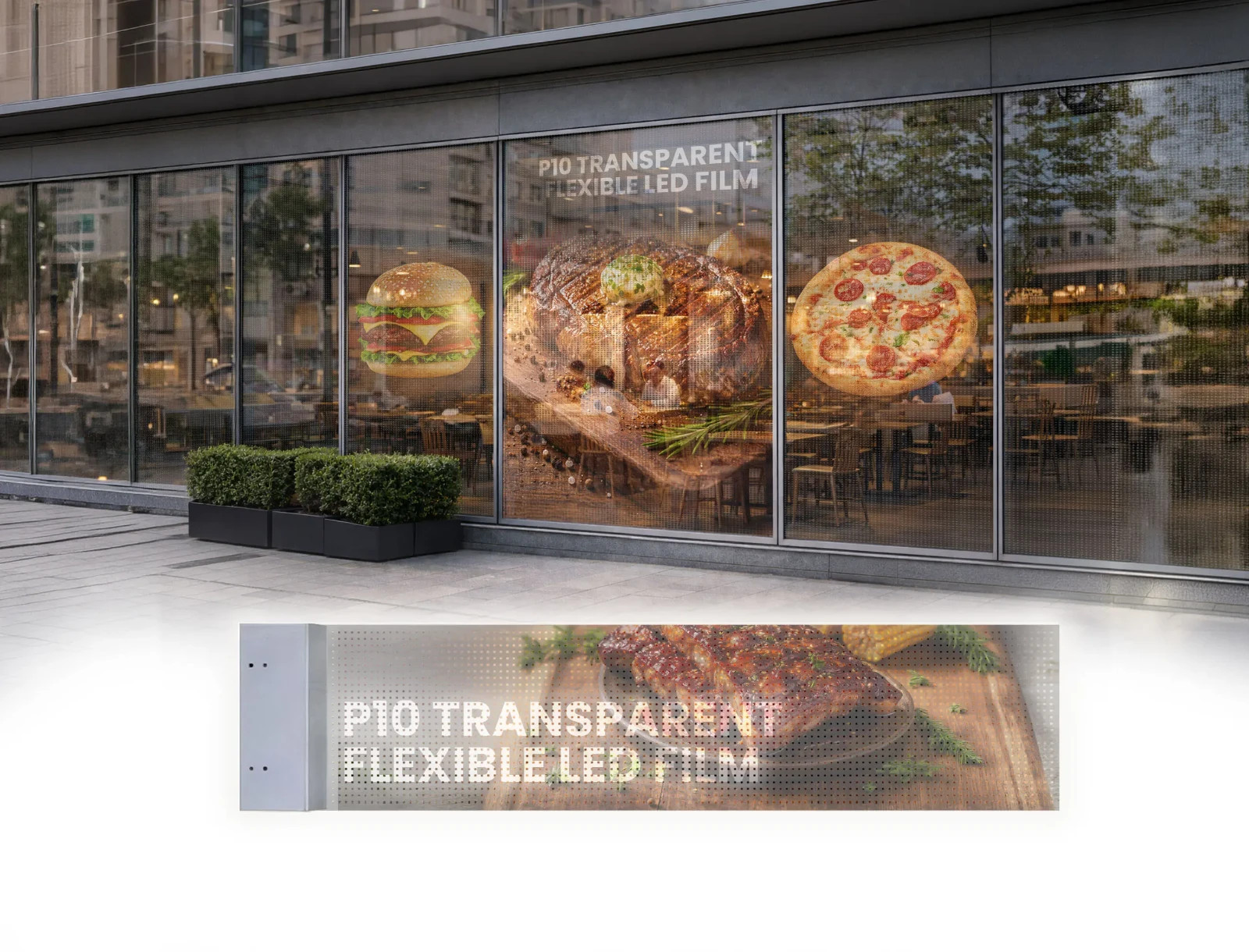 Transparent Flexible LED Film Display P10 Self Adhesive Glass Sunlight Screen