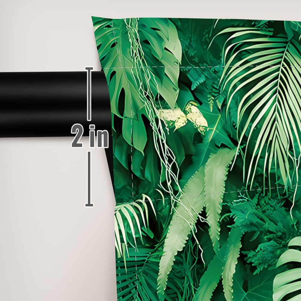 Tropical Palm Leaf Green Summer Window Curtains 82×84 Inches 2-Pack Garden