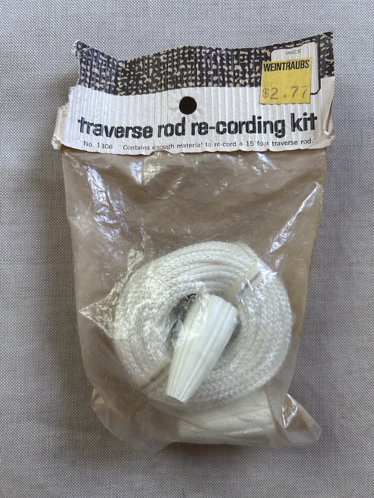 Vintage Kenney Traverse Rod Re-Cording Kit No. 1306 NOS 15 Ft Curtain Cord USA