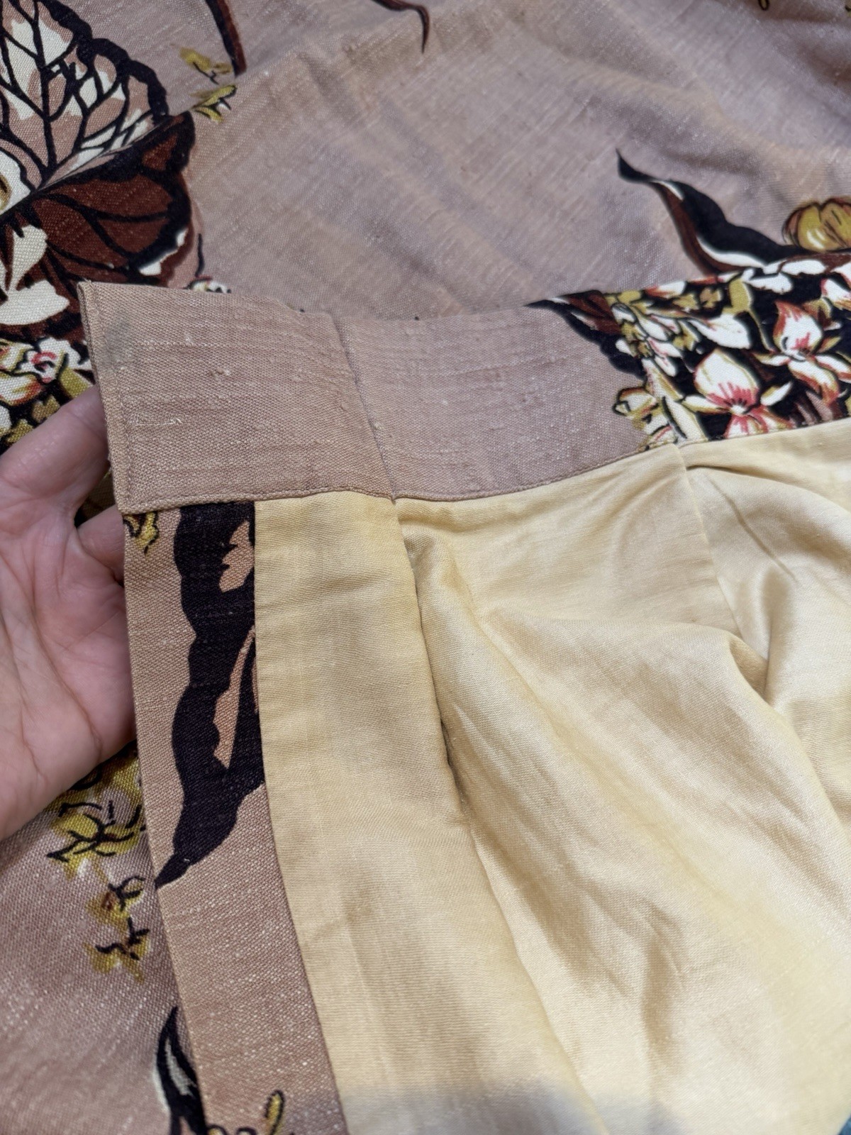 VTG Custom Brown Botancal Floral Woven Pinch Pleat Curtain Panel-52”x63”