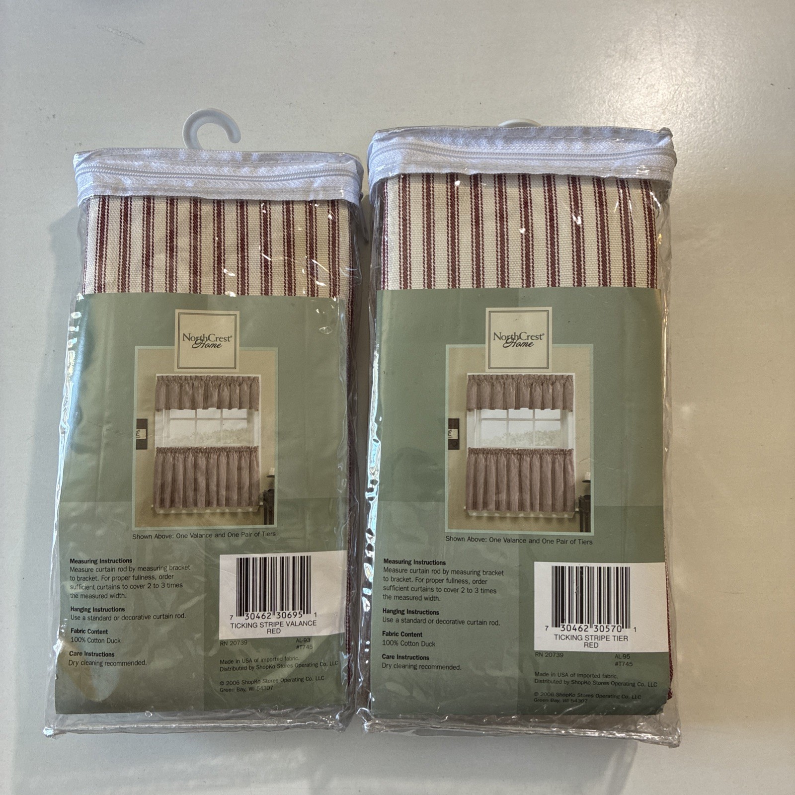 New North Crest Ticking Stripe Valance and tiers Cafe Curtain Set Red Cream