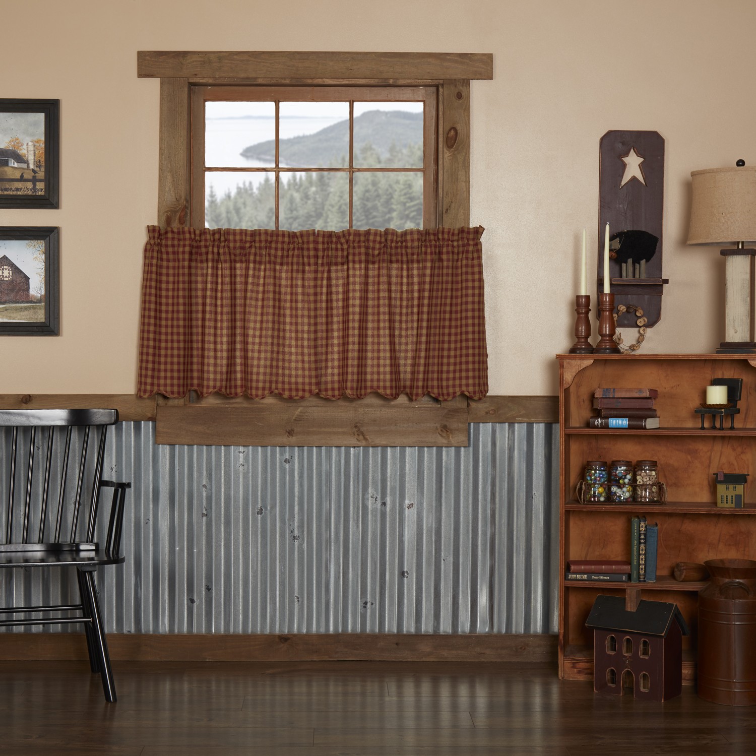 Primitive 24″x36″ Tier Pair Red Rod Pocket Kitchen Window Curtains VHC Brands