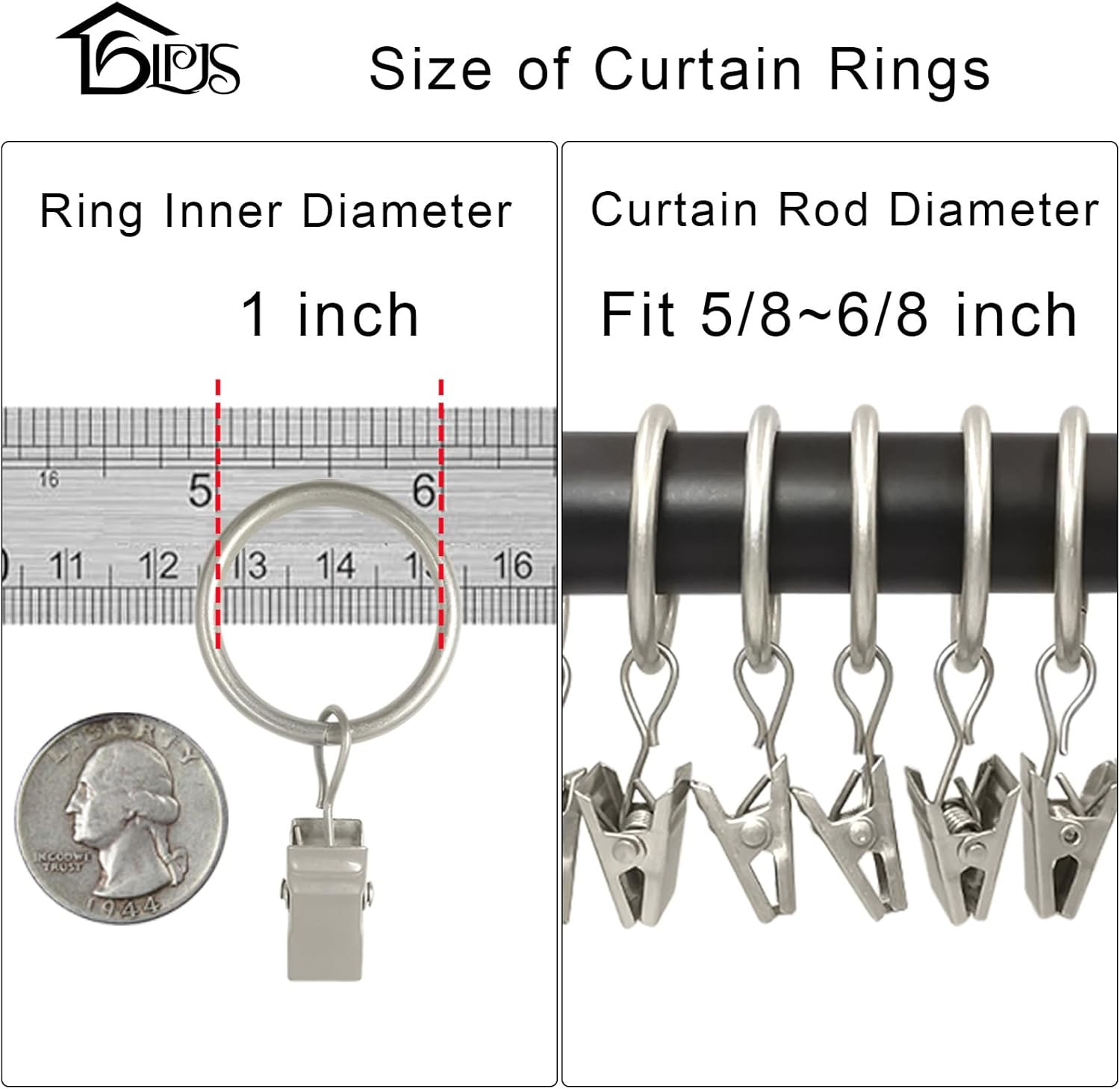 44 Pack Curtain Clip Rings with Hooks – Durable Bow Hanger Clips