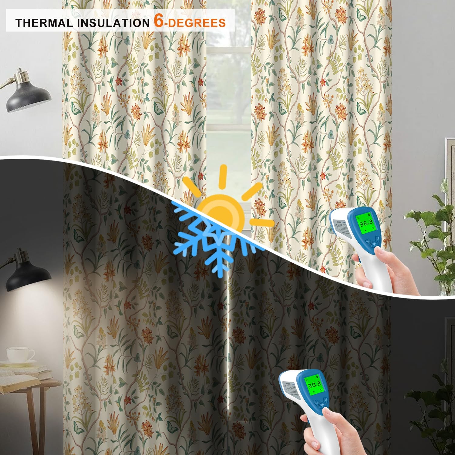 Blackout Curtains 52 x 63 Inches 2 Panels, Watercolor Wildflower & Vine Print…