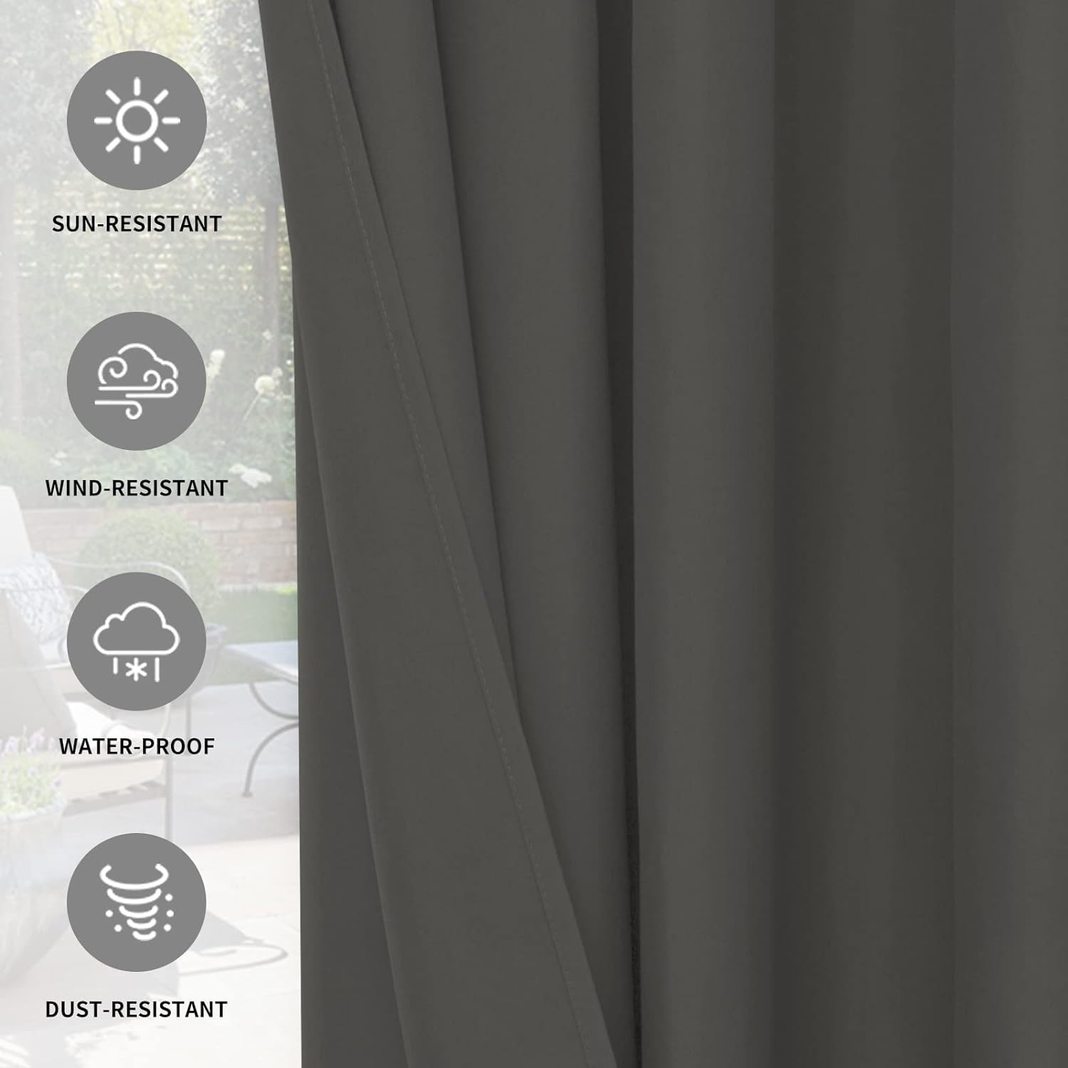 Easy-Going 100% Waterproof Outdoor Curtains Windproof Weatherproof Porch Curtain