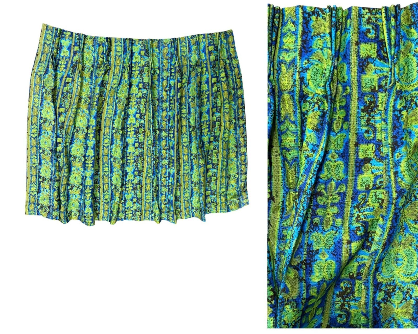 VTG MCM Psychedelic Paisley Block Print Curtain Panel Pinch Pleats Blackout