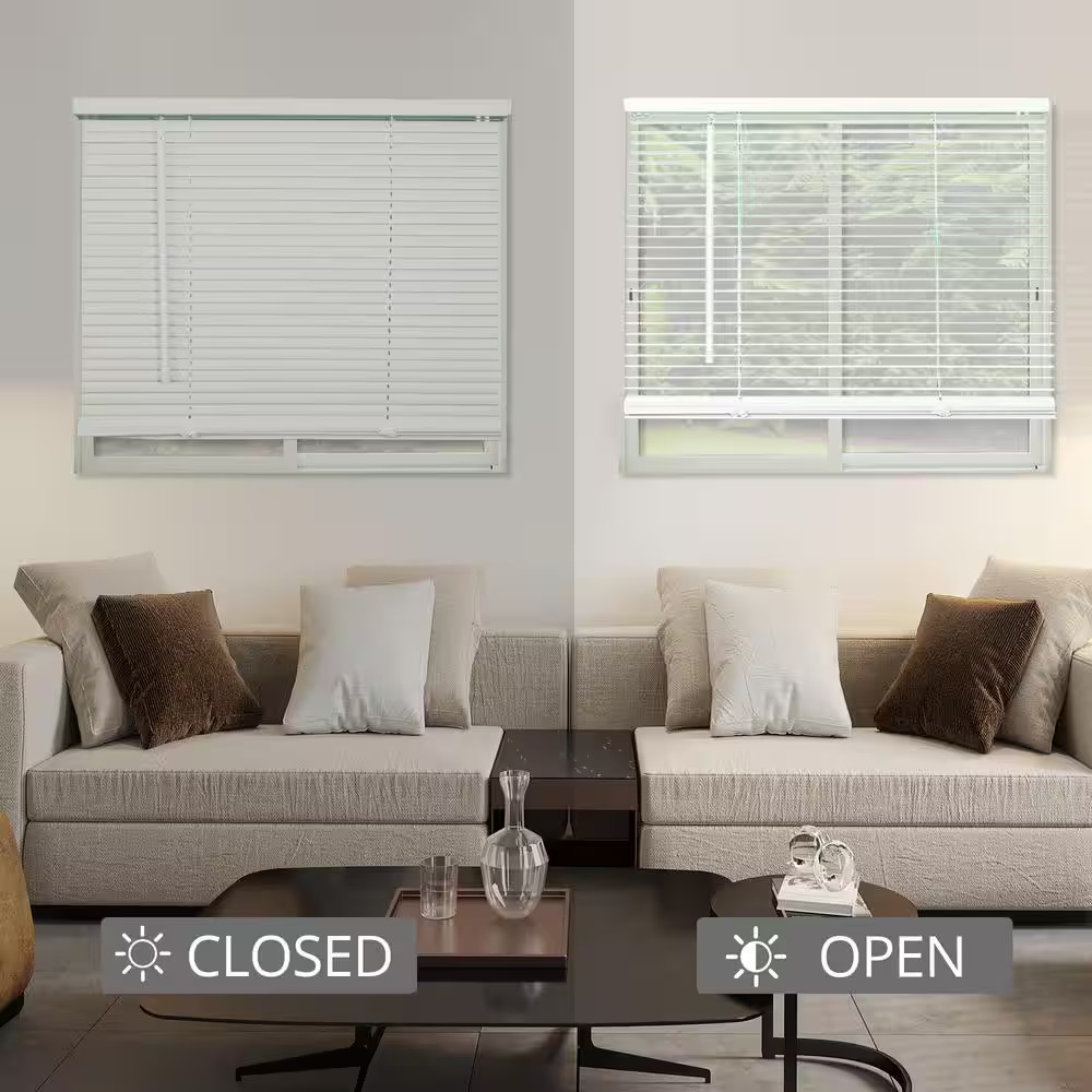 White Cordless 1 In. Vinyl Mini Blind – 70 In. W X 48 In. L Free Shipping NEW