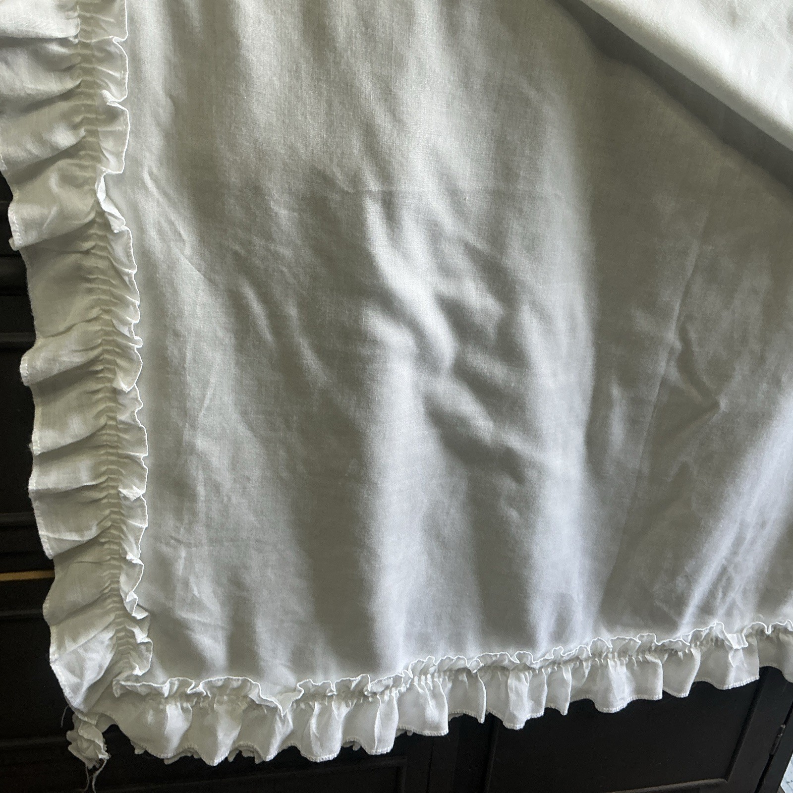 (1 Set + Tiebacks) Vintage White Ruffle Cafe Curtains 28×58” Each A42