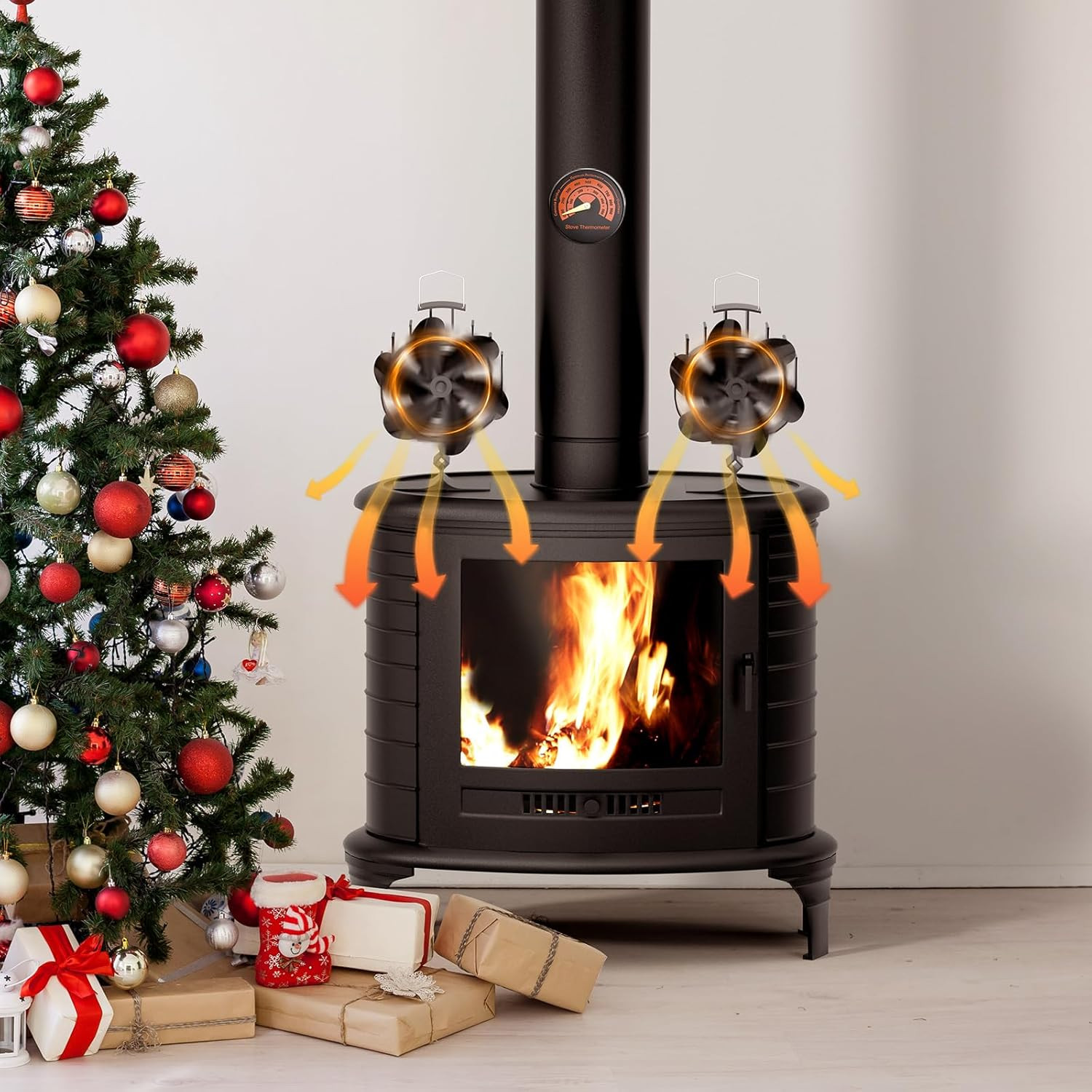 Oscillating Wood Stove Fan – 60° Left-Right Rotation, 6-Blade Heat Powered Firep