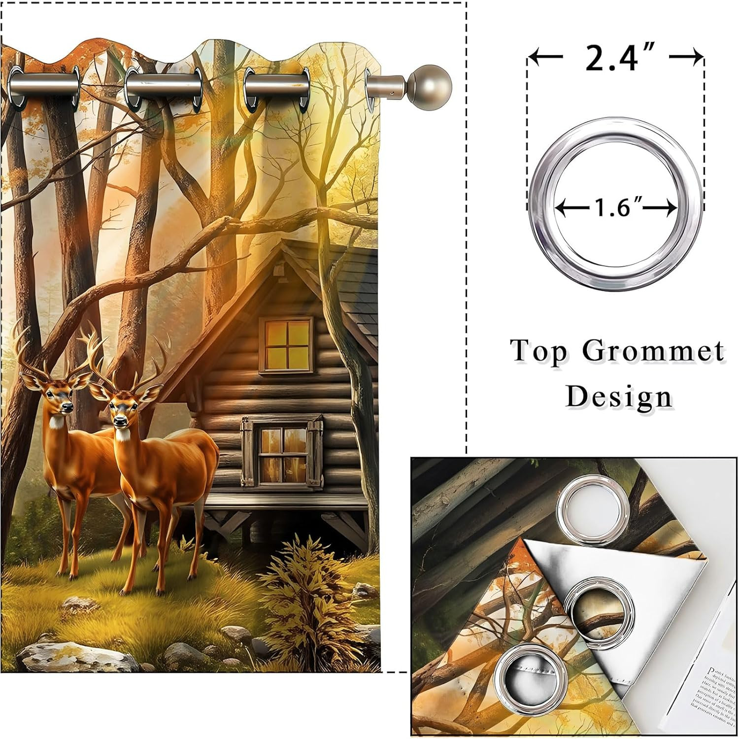 Rustic Cabin Wildlife Curtains Bear Deer Dusk Forest Animal Blackout Curtain for
