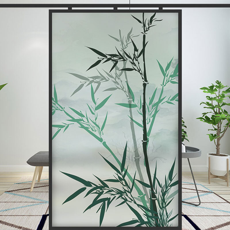 Bamboo Stained Glass Films Windows Film Static Cling Decor Chinese Style