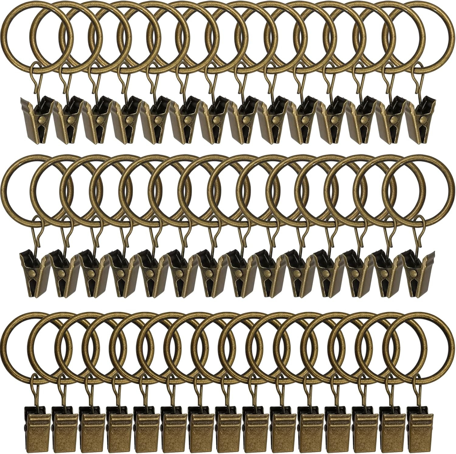 100 Pack Bronze Curtain Rings with Clips, Curtain Hooks Hangers Clip Rings for H